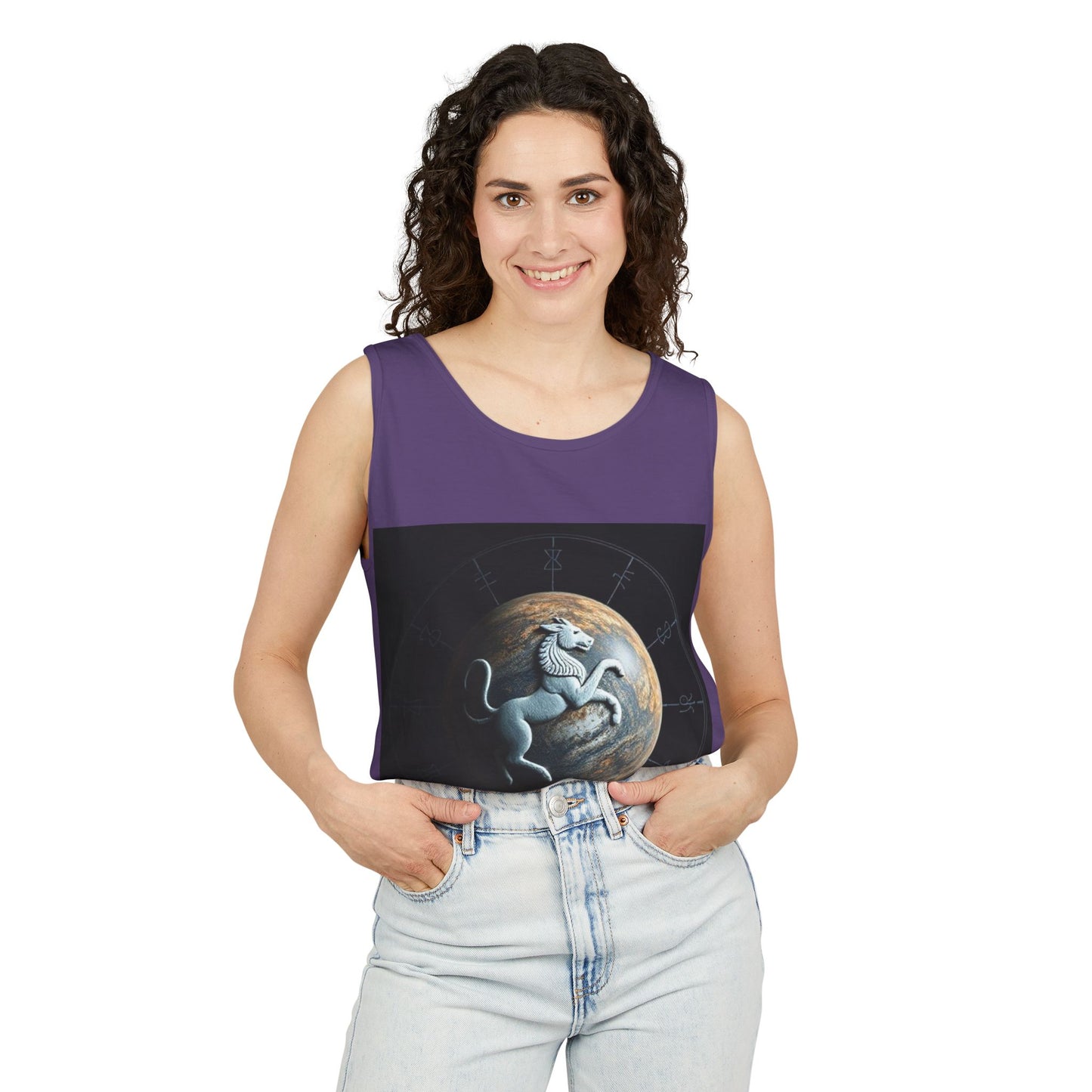 Unisex Garment-Dyed, Tank Top, Aquarius Design, Planet Animal, 100% Ringspun US cotton