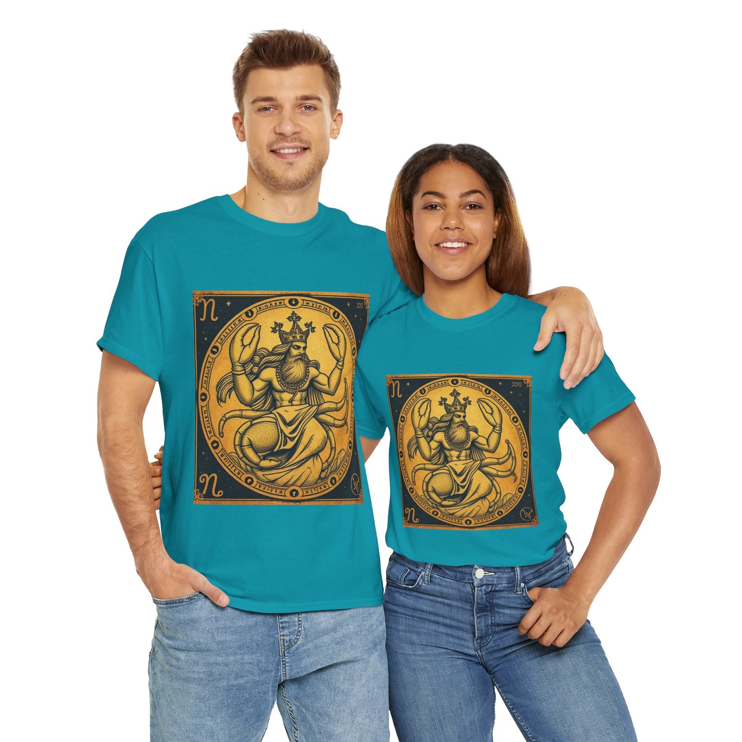 Unisex Heavy Cotton T-Shirt, Crab King, Cancer Zodiac Design