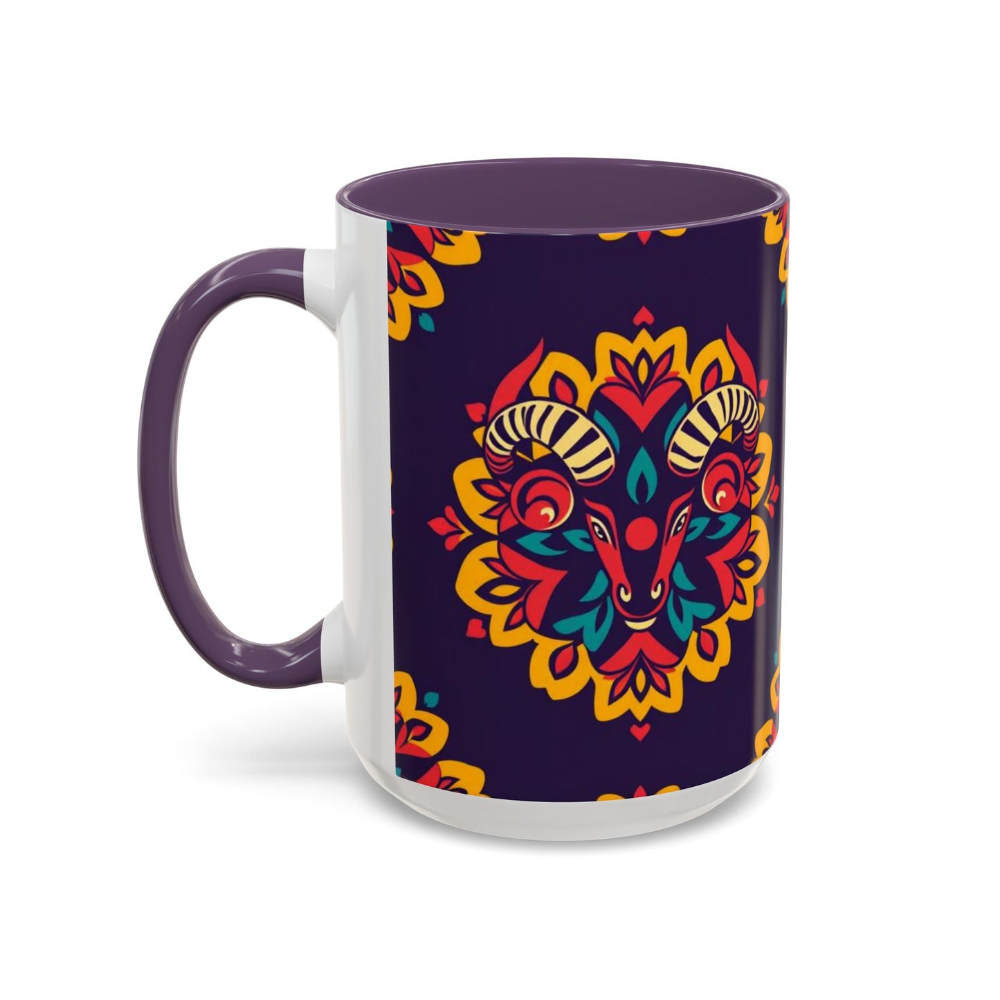 Accent Coffee Mug, Taurus, Zodiac v4. Flower Pattern, (11, 15oz)