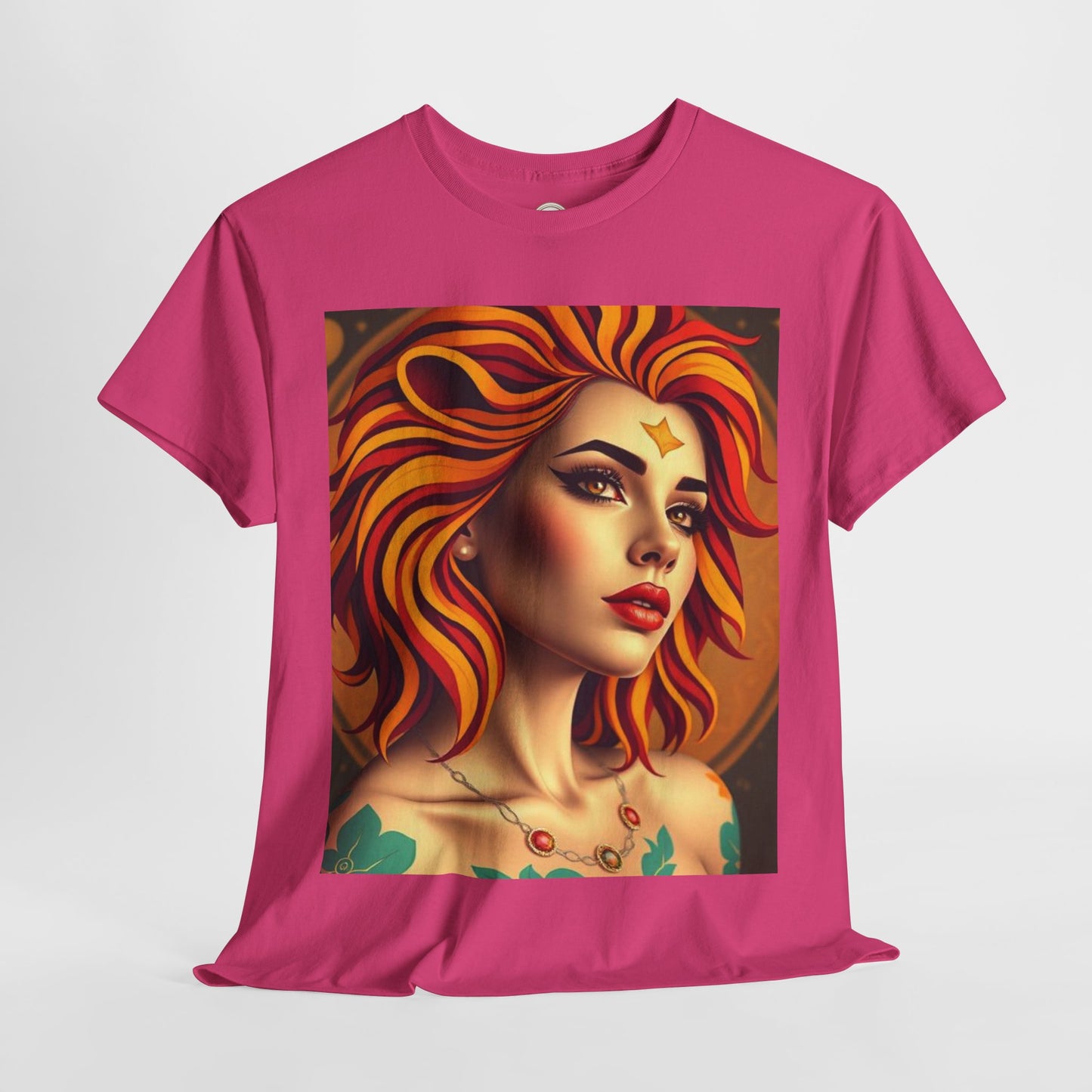 Unisex Heavy Cotton T-Shirt, Leo, Zodiac v3, Sexy Art