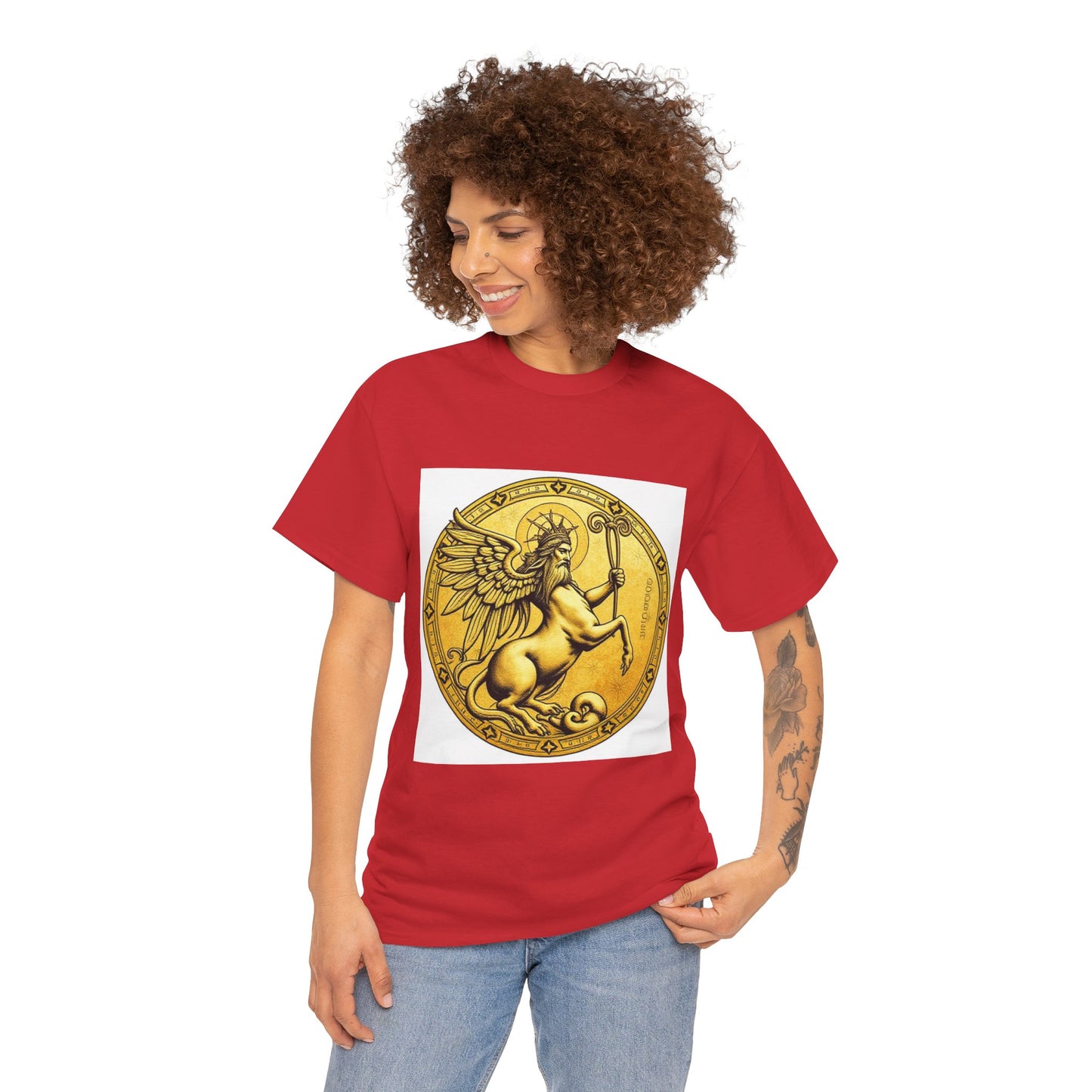 Unisex Heavy Cotton T-Shirt, Golden Angel Coin, Virgo Zodiac Design