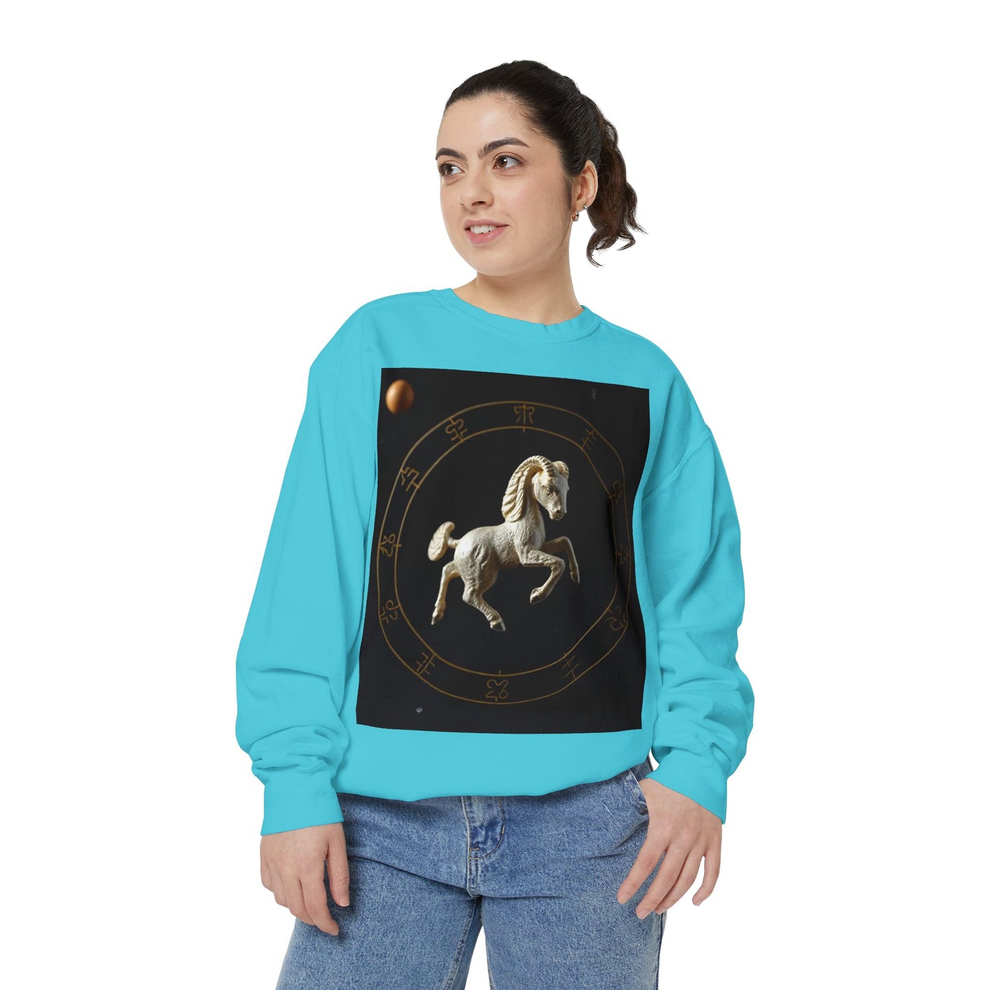 Garment-Dyed Sweatshirt, Unisex, Space Animal Design, Capricorn
