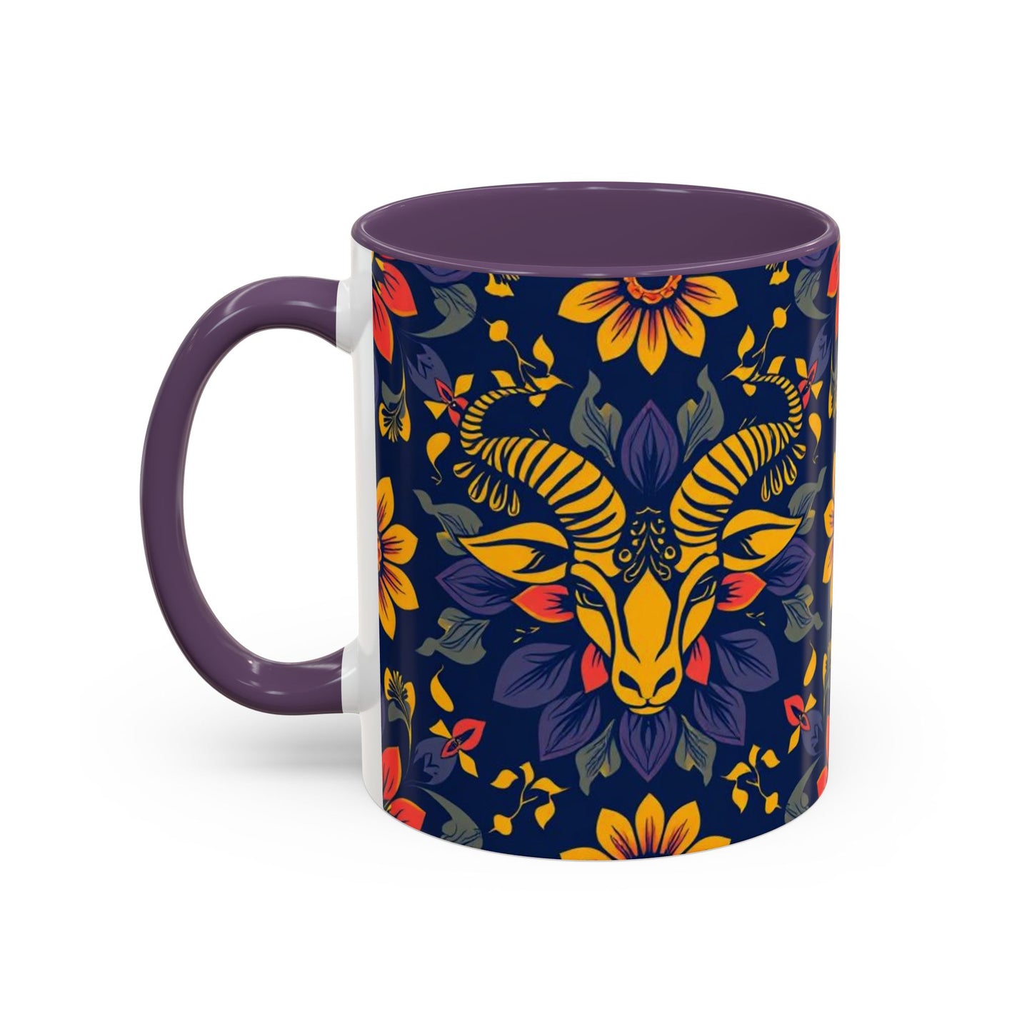 Accent Coffee Mug, Taurus, Zodiac v1. Flower Pattern, (11, 15oz)