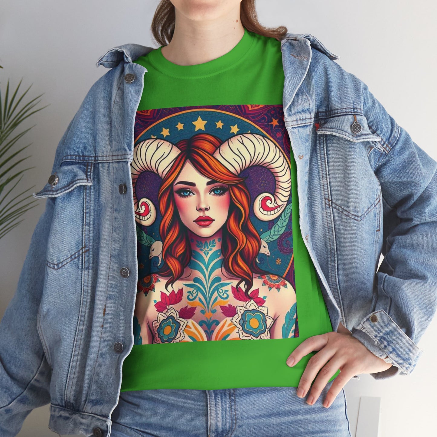 Unisex Heavy Cotton T-Shirt, Aries, Zodiac v1, Sexy Art