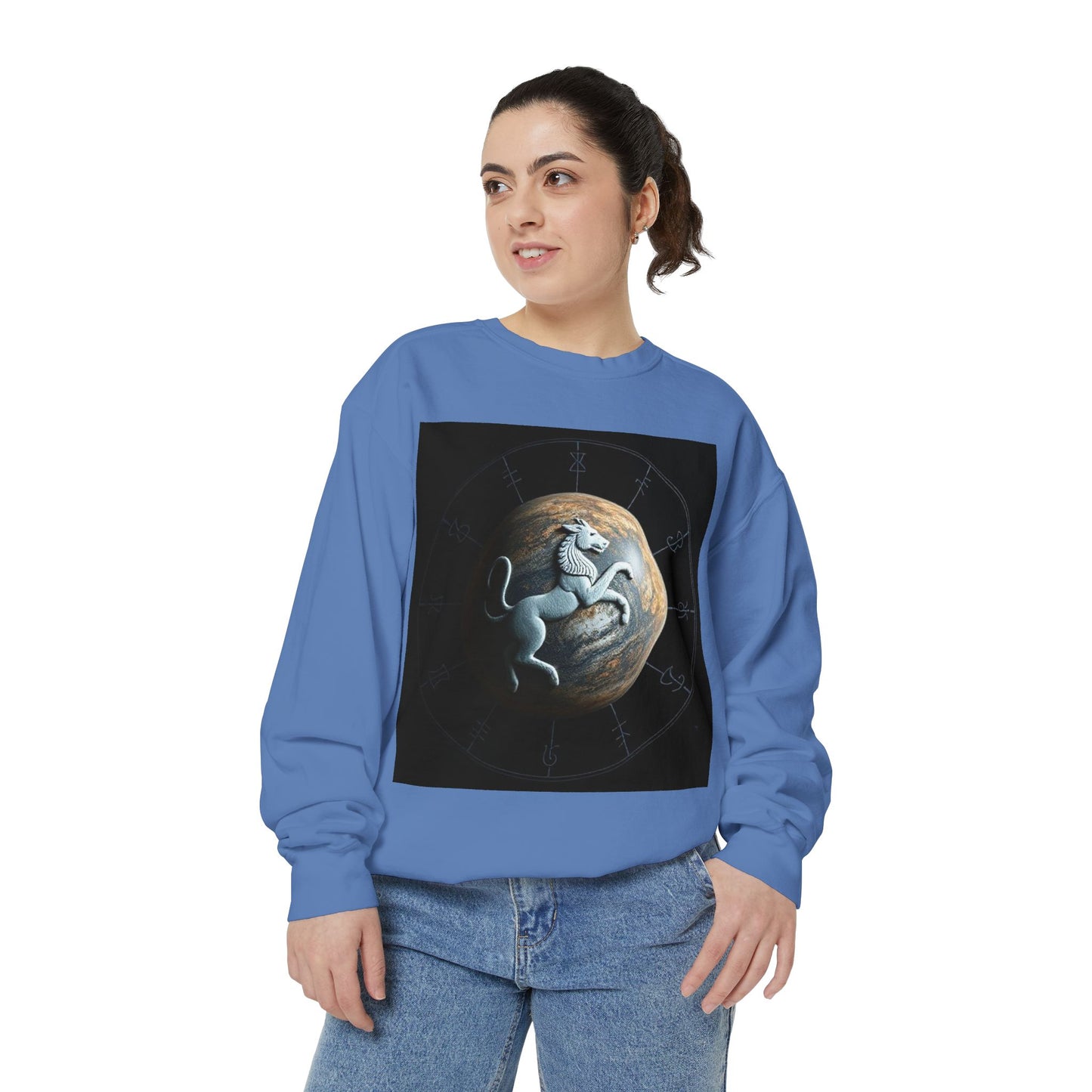 Garment-Dyed Sweatshirt, Unisex, Space Animal Design, Aquarius