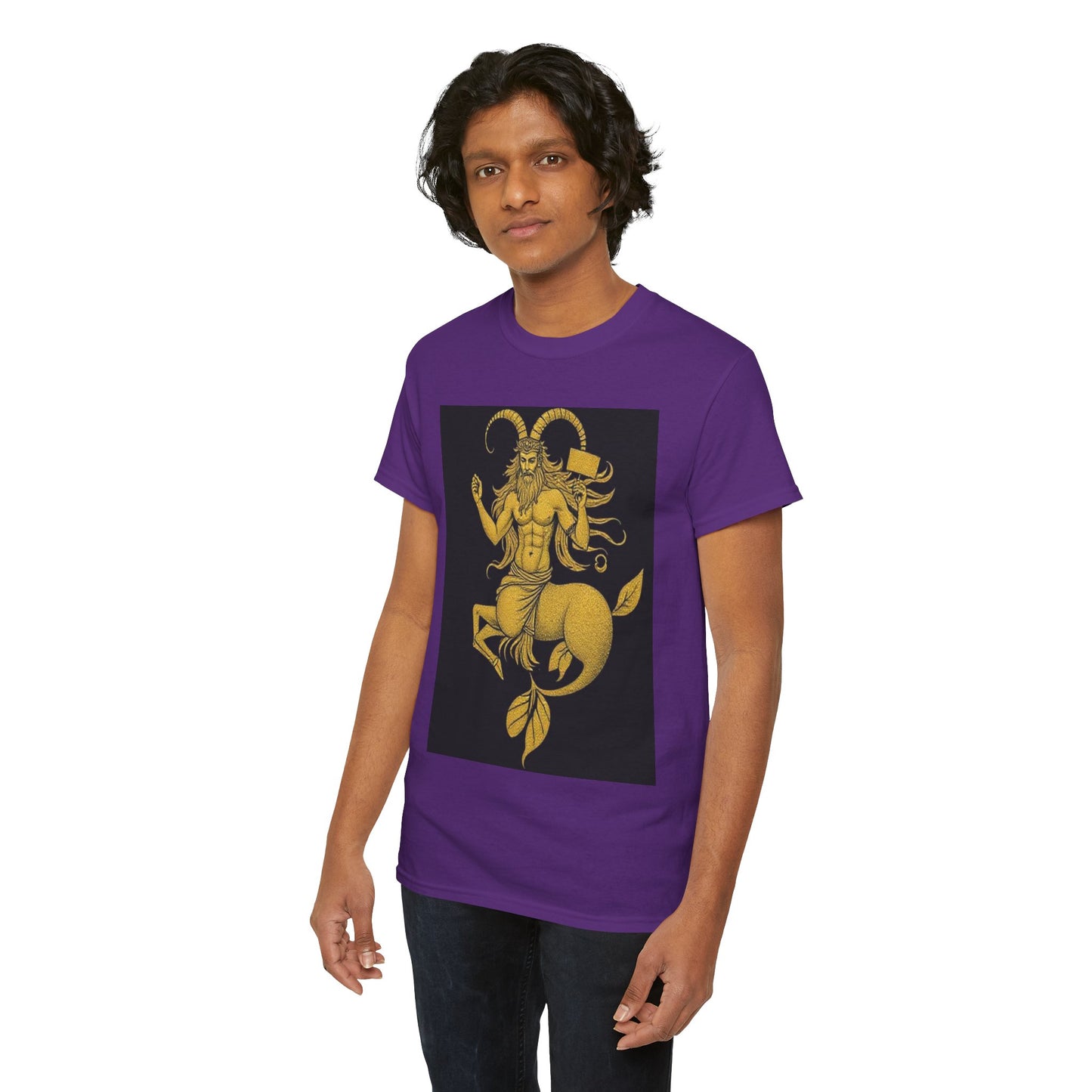 Unisex Heavy Cotton T-Shirt, Capricorn God, Zodiac Design