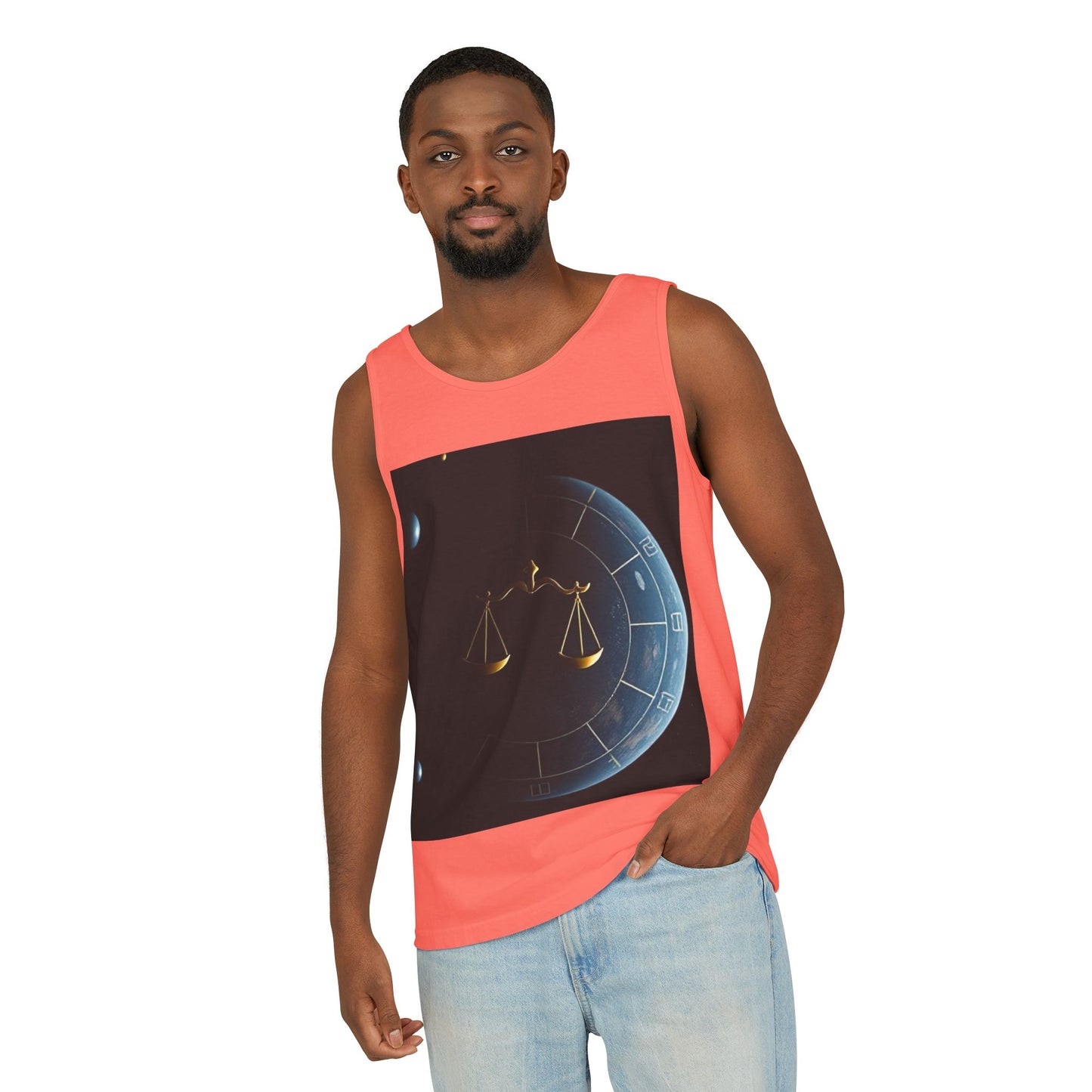 Unisex Garment-Dyed, Tank Top, Libra Design, Space Scale, 100% US cotton