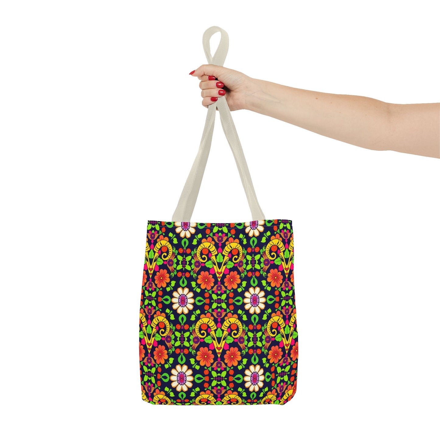 Tote Bag (AOP), Aries, Zodiac, Flower Pattern
