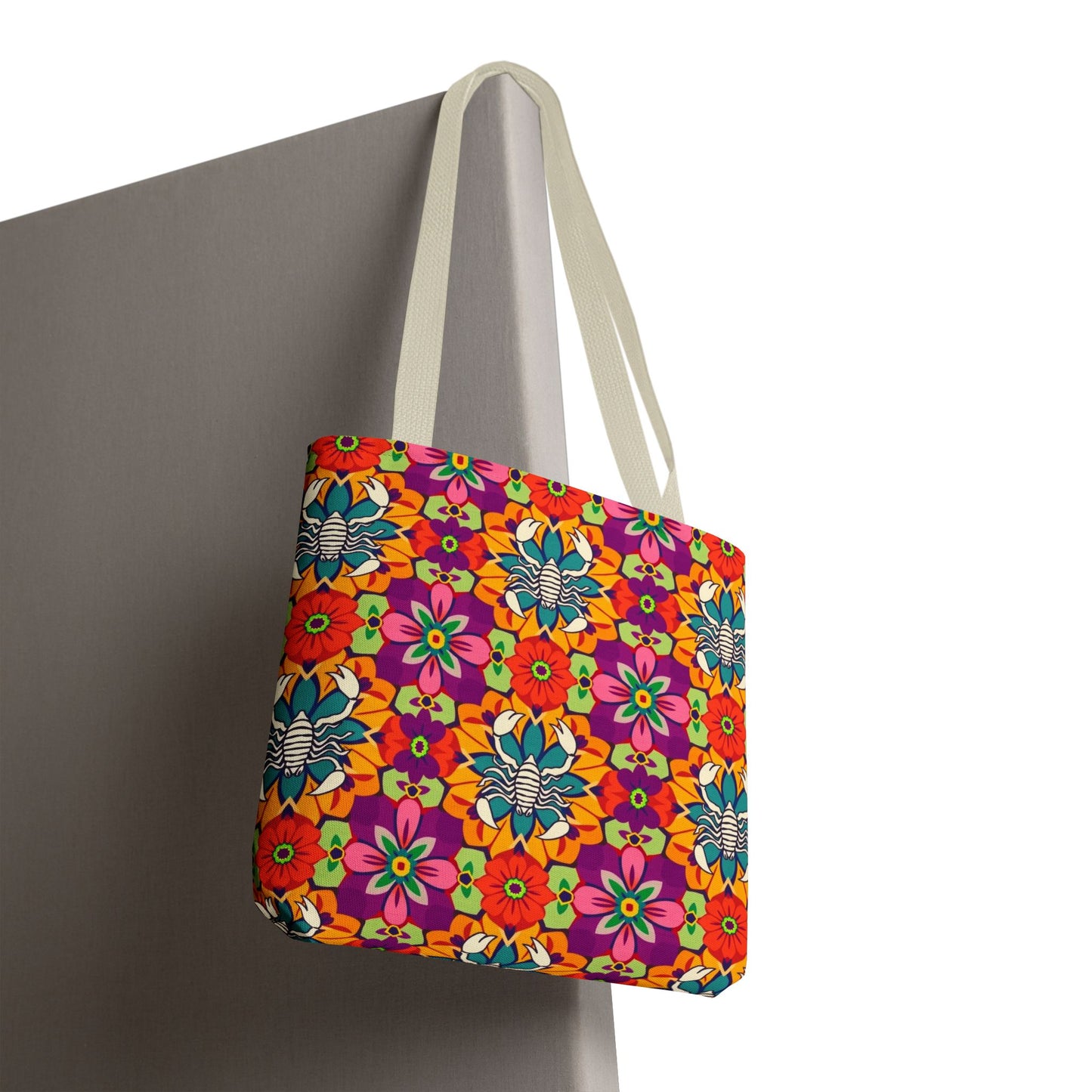 Tote Bag, (AOP), Scorpio, Zodiac v3, Flower Pattern