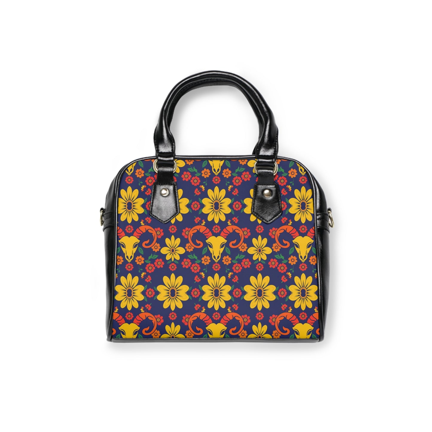 Shoulder Handbag, Aries, Zodiac v1, Flower Pattern