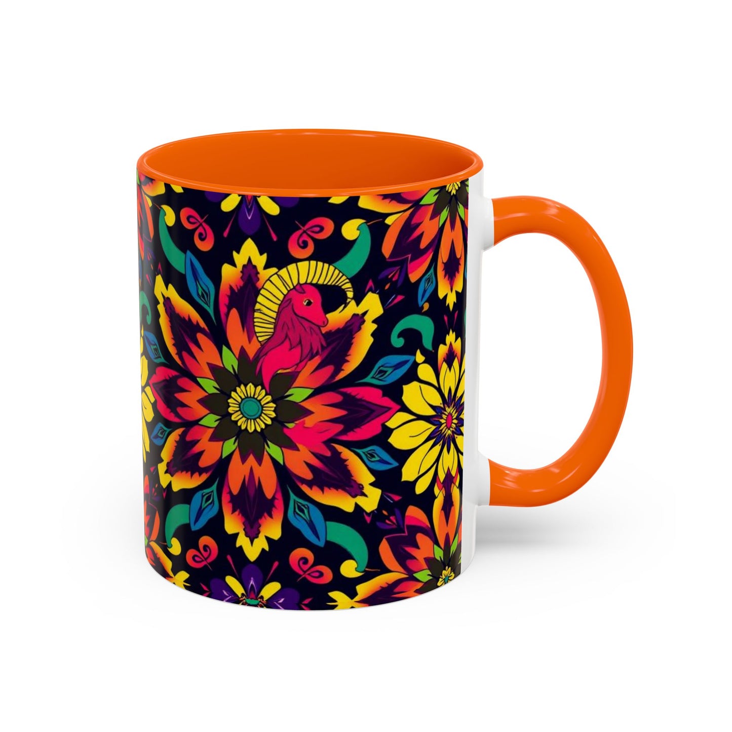 Accent Coffee Mug, Capricorn, Zodiac v4, Flower Pattern, (11, 15oz)