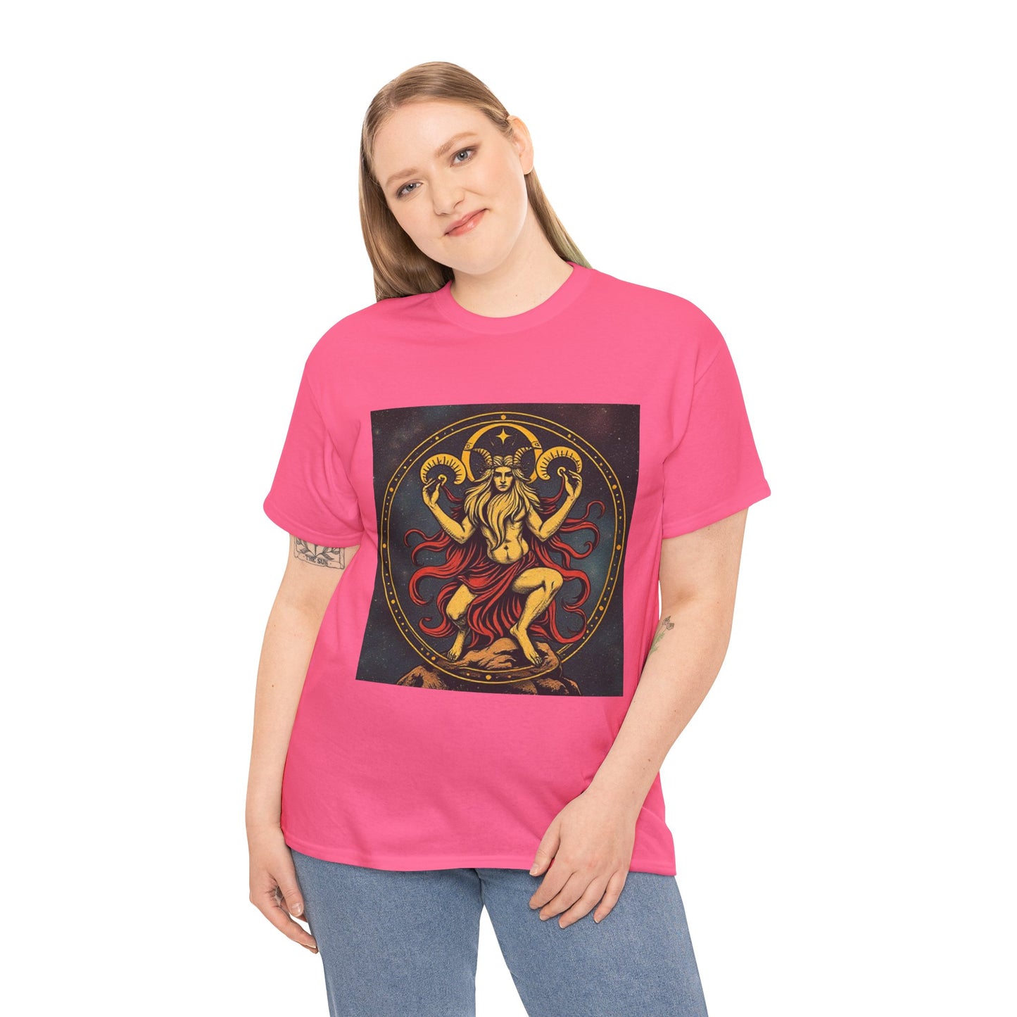 Unisex Heavy Cotton T-Shirt, Aries God 3v, Zodiac Design