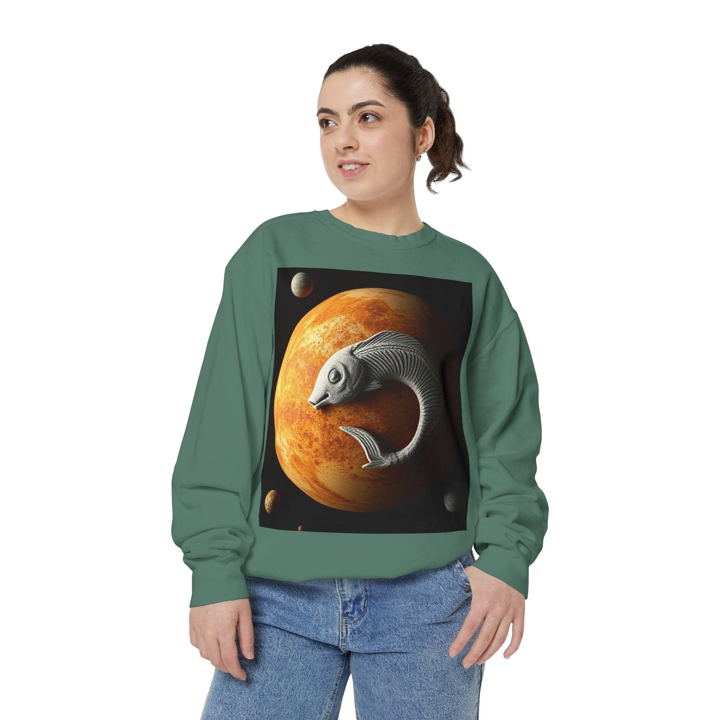 Garment-Dyed Sweatshirt, Unisex, Space Animal Design, Pisces