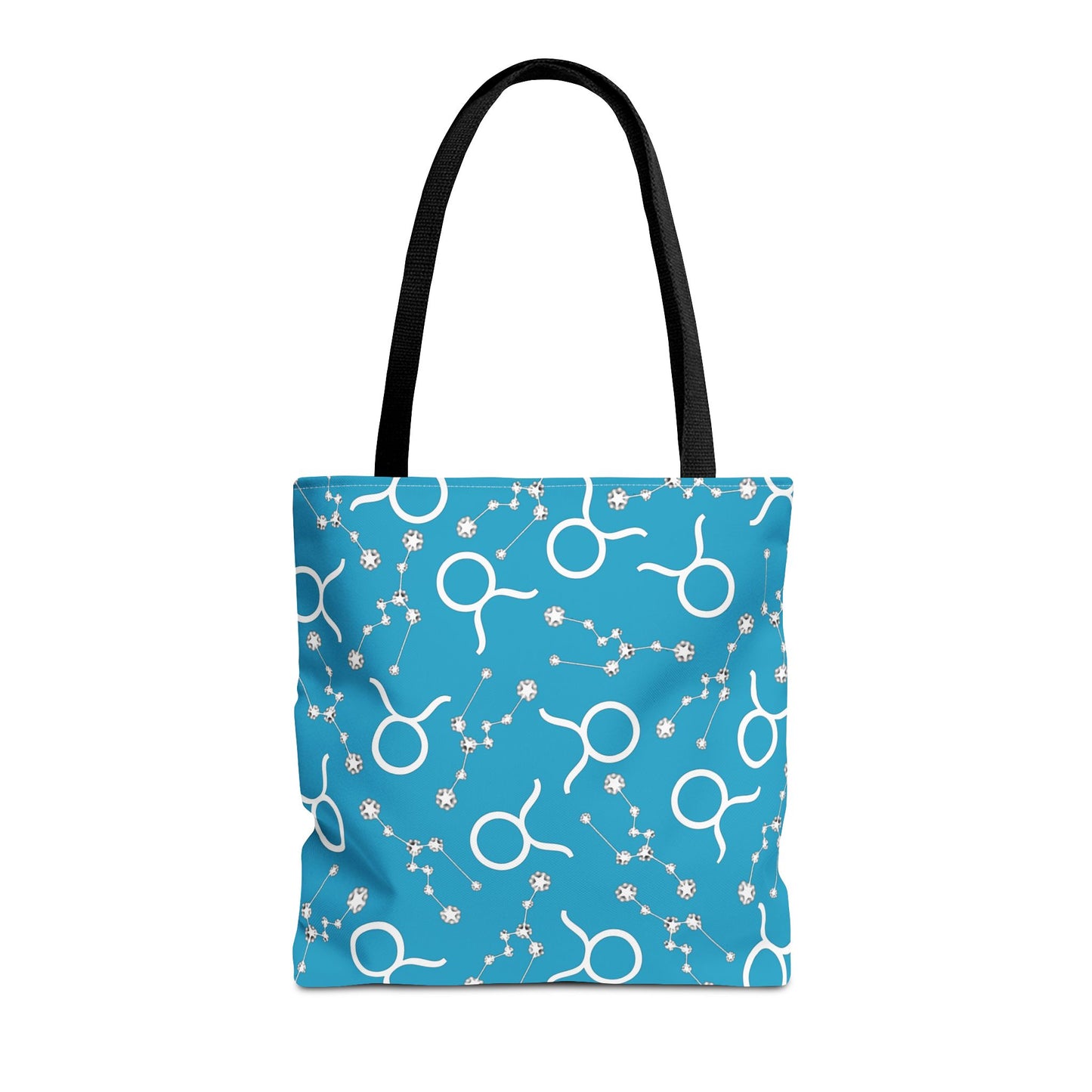 Tote Bag, Taurus Zodiac Sign, AOP, (Turquoise, White)