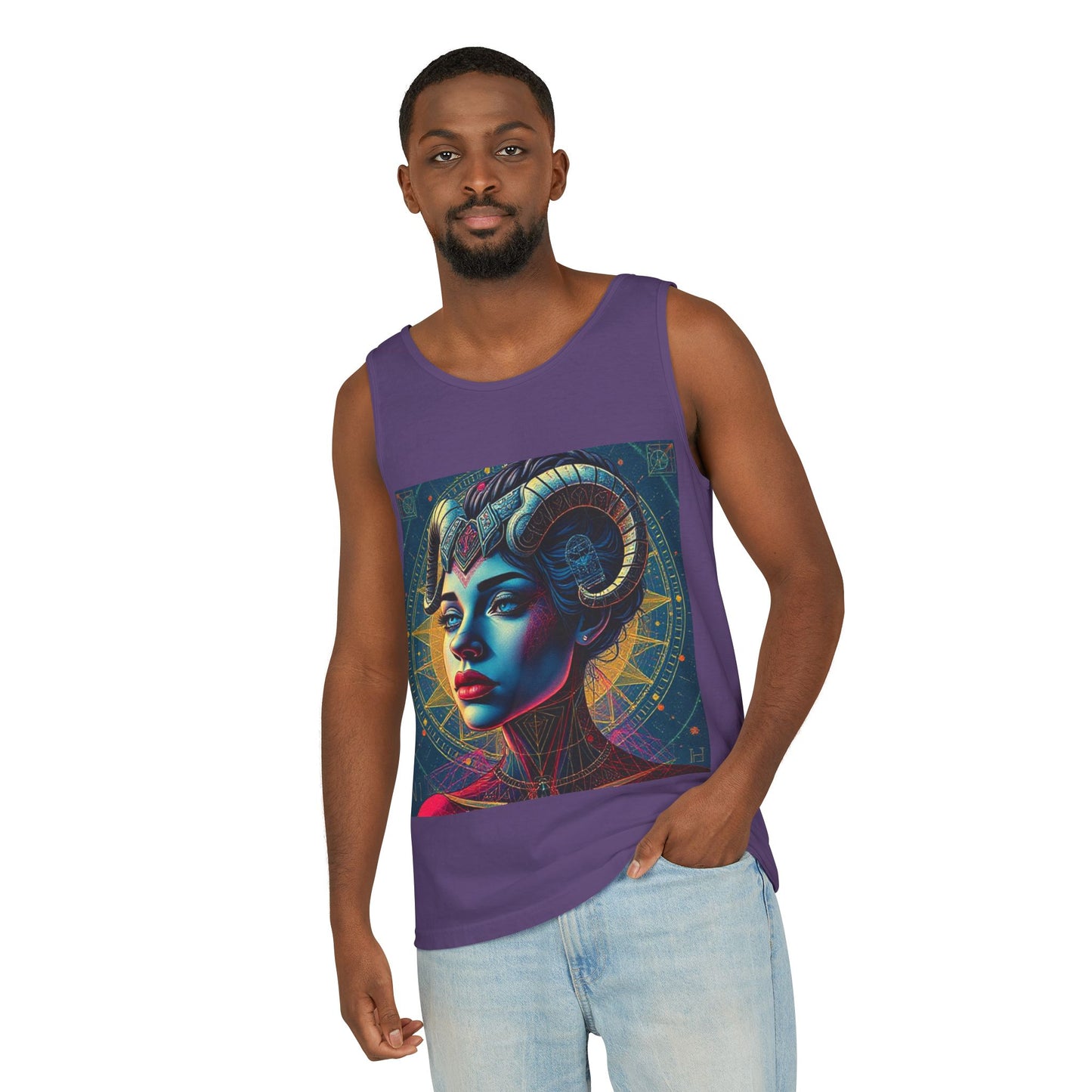 Unisex Garment-Dyed, Tank Top, Aries Design, Pop Art v1, 100% Ringspun US cotton