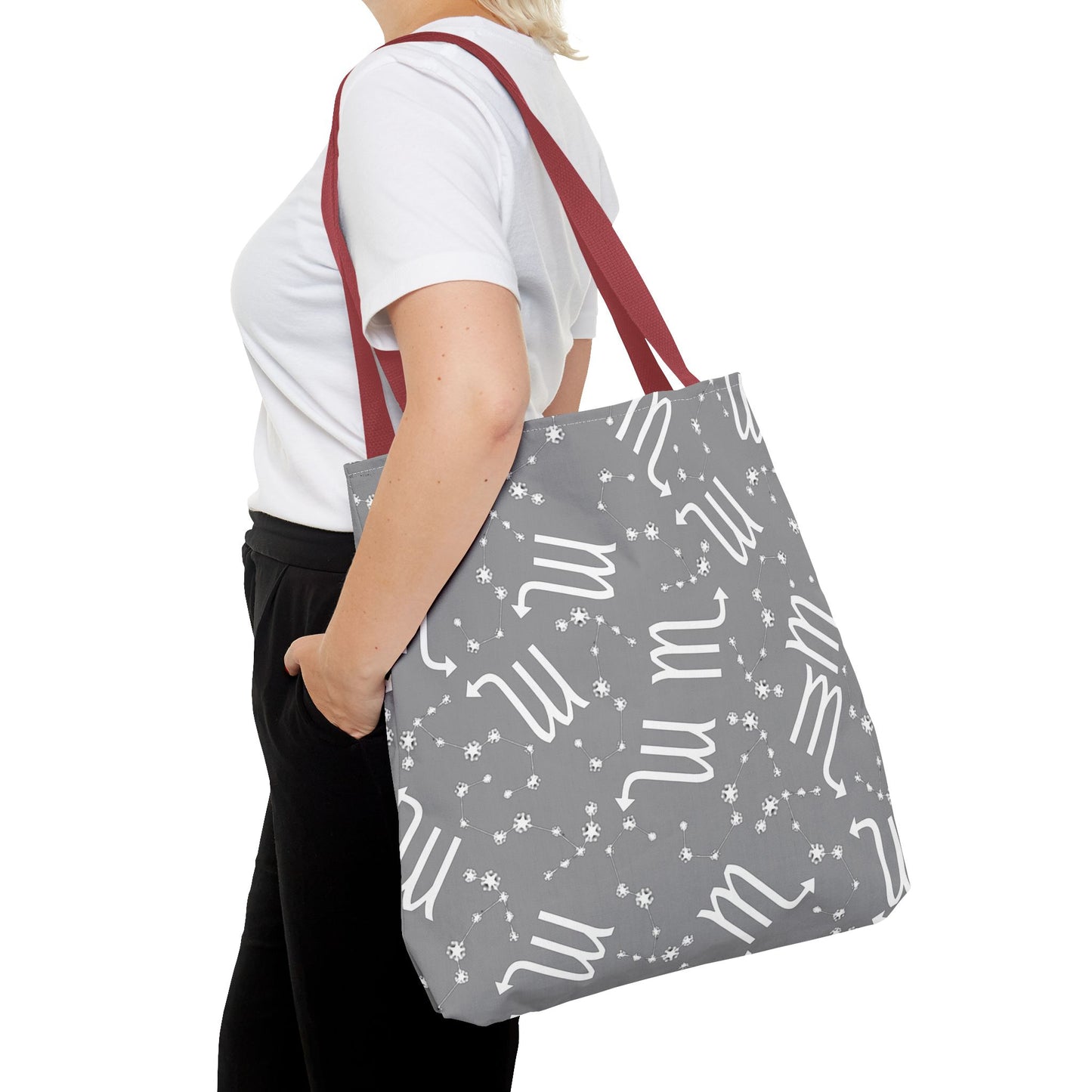 Tote Bag, Scorpio Zodiac Sign, AOP, (Grey, White)