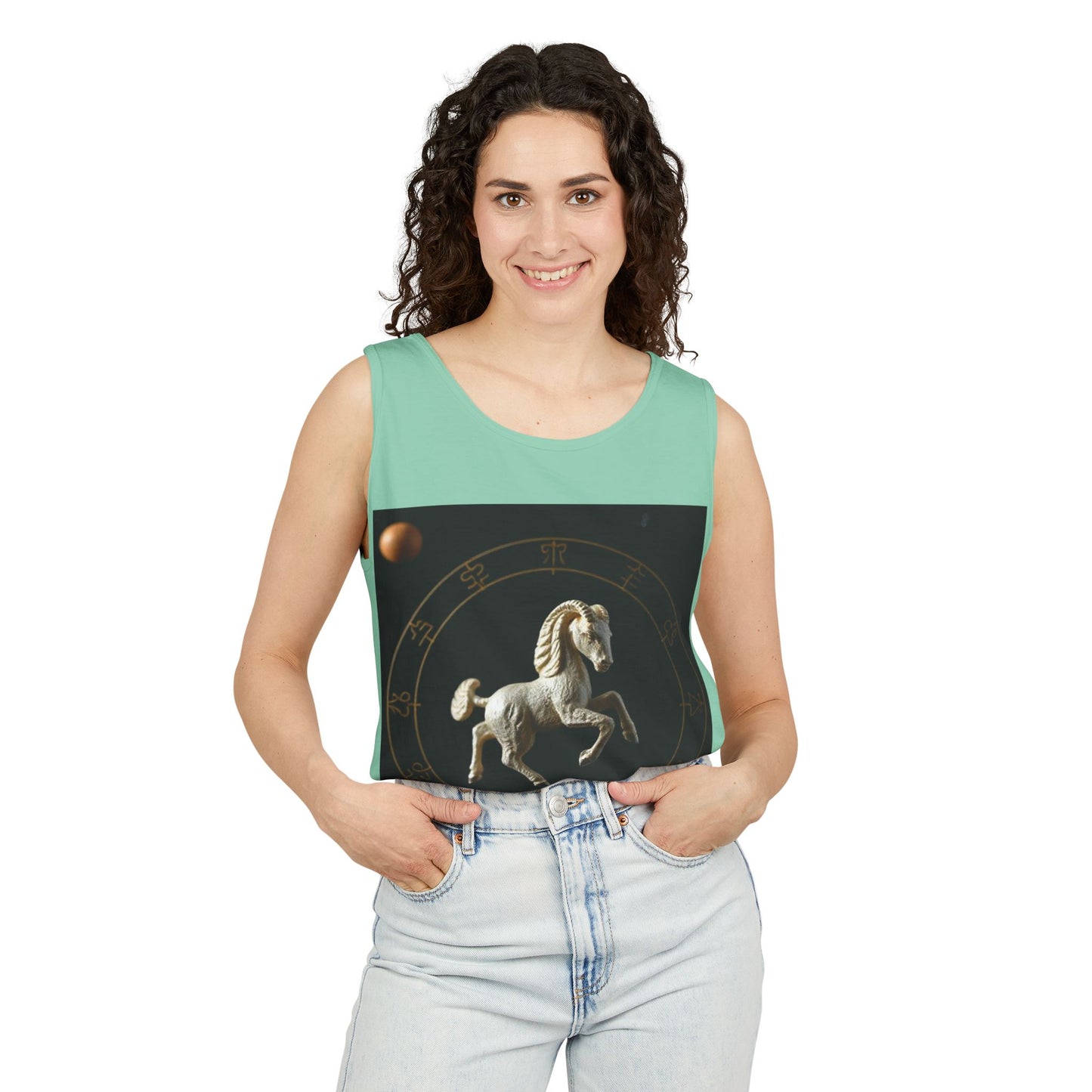 Unisex Garment-Dyed, Tank Top, Capricorn Design, Space Animal, 100% US cotton