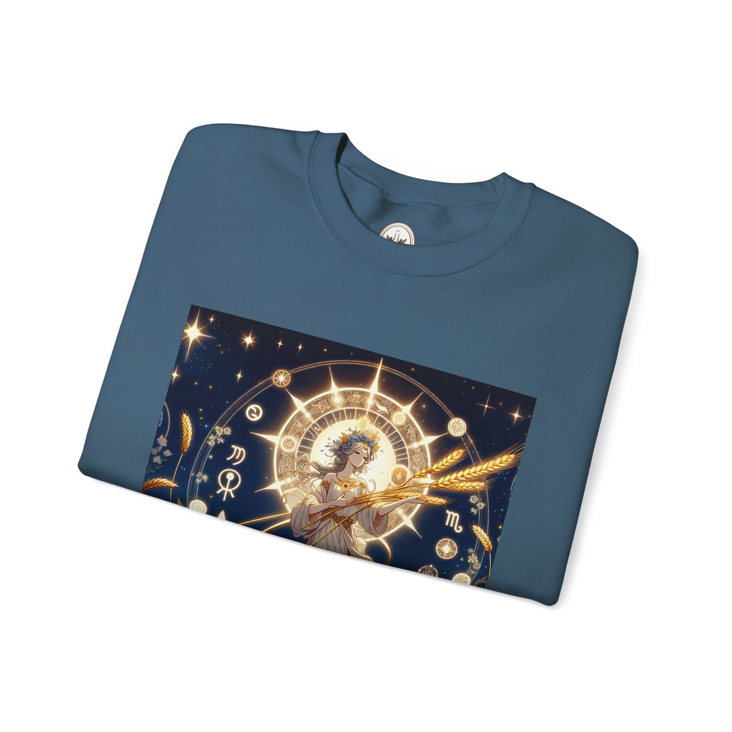 Unisex Heavy Blend™ Crewneck Sweatshirt, anime girl in wheat field, Virgo Zodiac Design