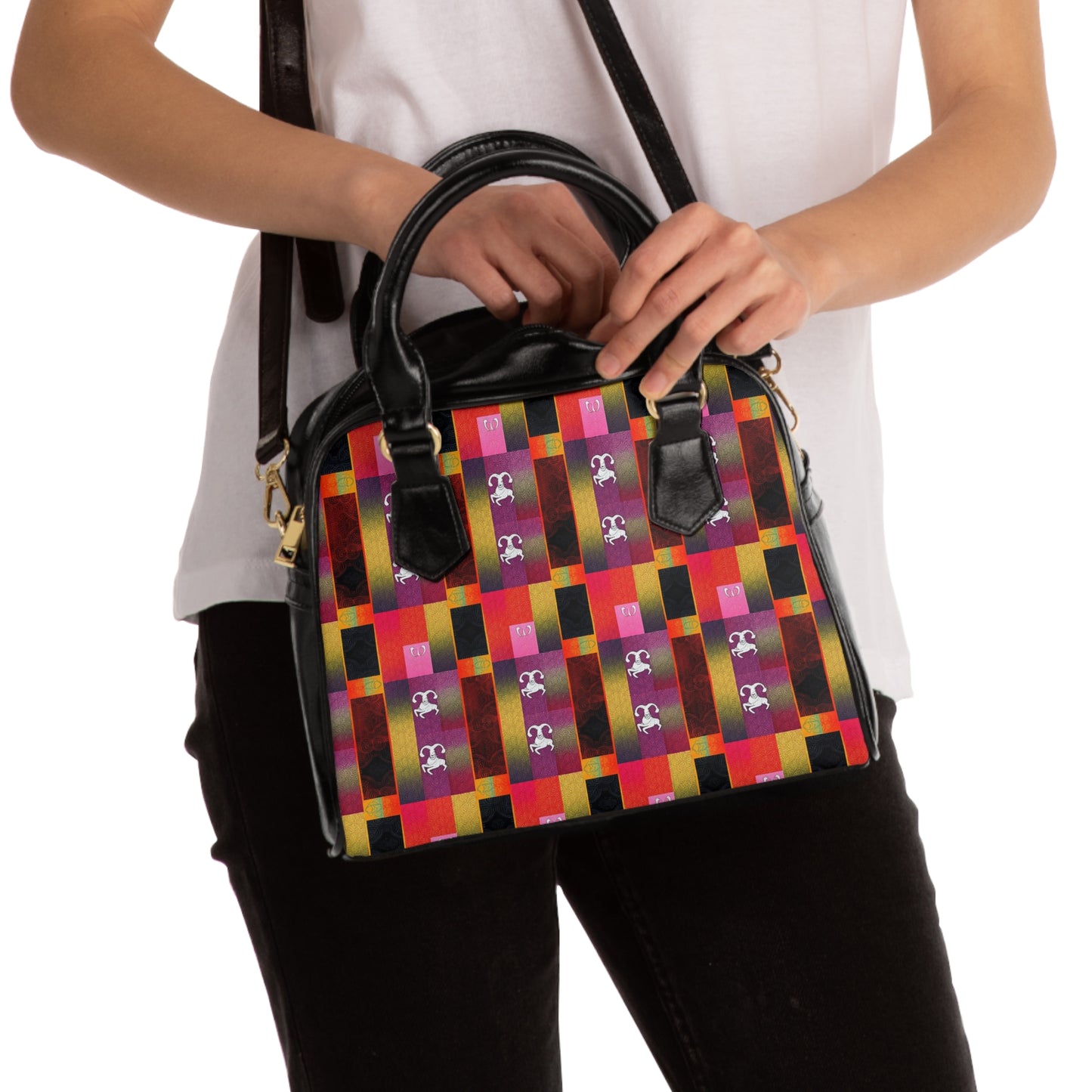 Shoulder Handbag, Capricorn, Zodiac v2, Shapes Pattern