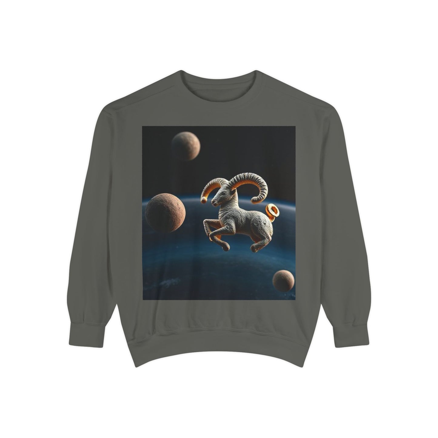 Garment-Dyed Sweatshirt, Unisex, Space Animal Design v1, Aries