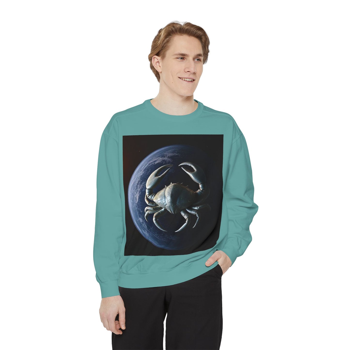 Garment-Dyed Sweatshirt, Unisex, Space Animal Design, Cancer