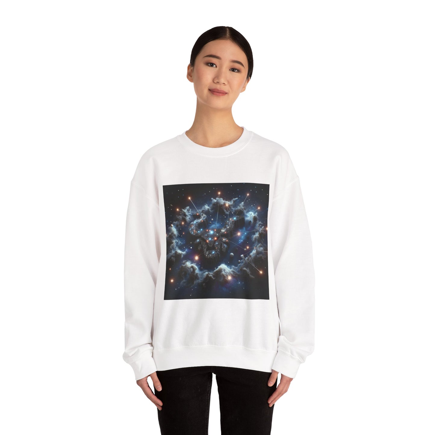 Unisex Heavy Blend™ Crewneck Sweatshirt, Space Bullhead, Taurus Zodiac Design
