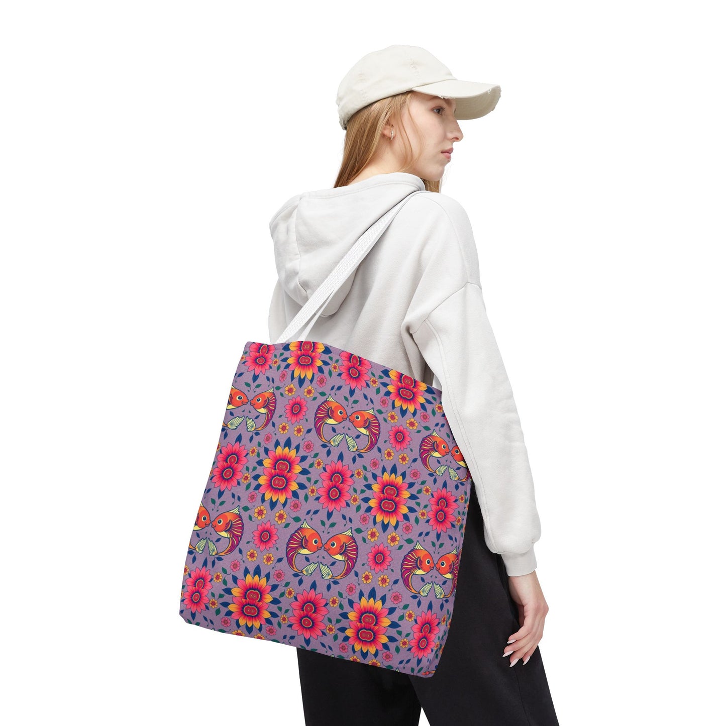 Tote Bag (AOP), Pisces, Zodiac v2, Flower Pattern