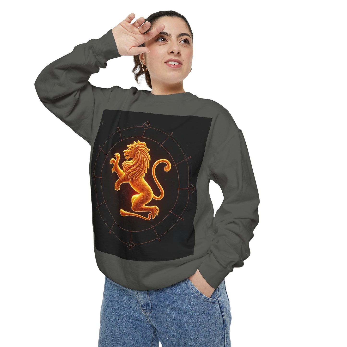 Garment-Dyed Sweatshirt, Unisex, Space Animal Design v1, Leo