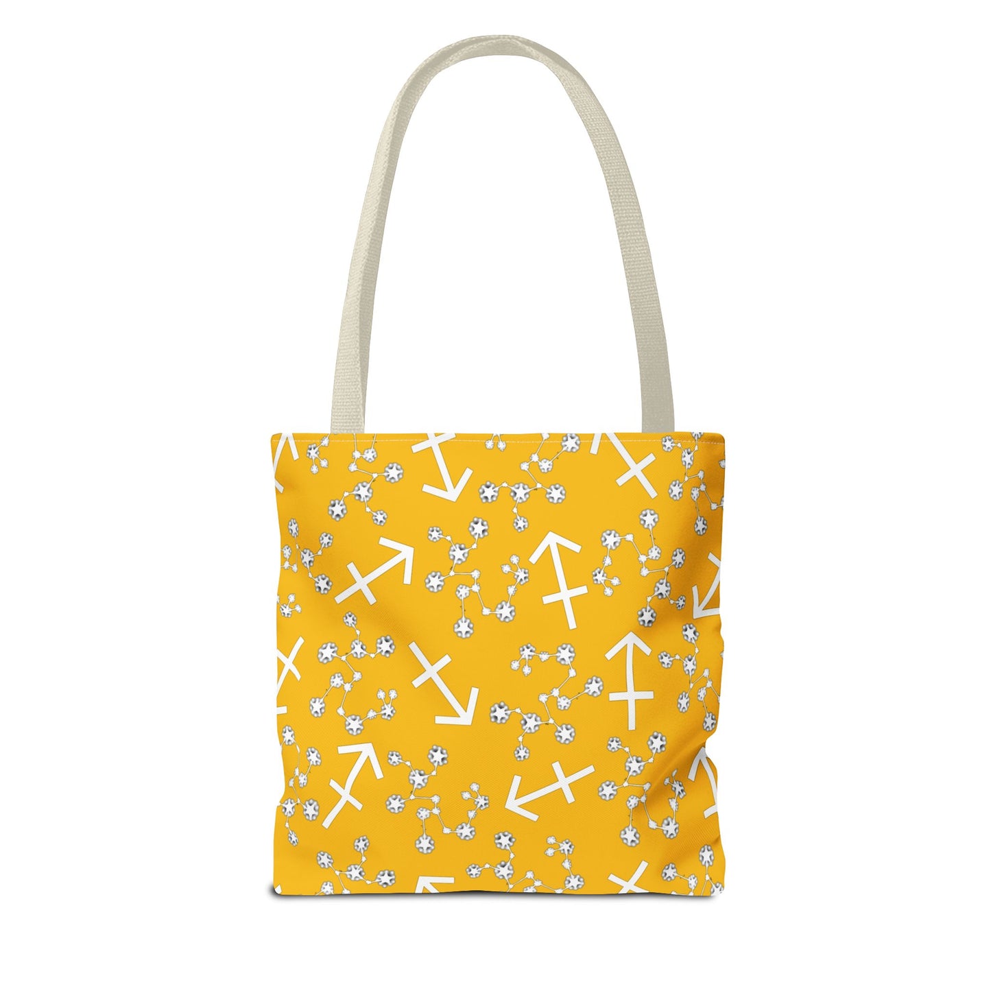 Tote Bag, Sagittarius Zodiac Sign, AOP, (Yellow, White Print)