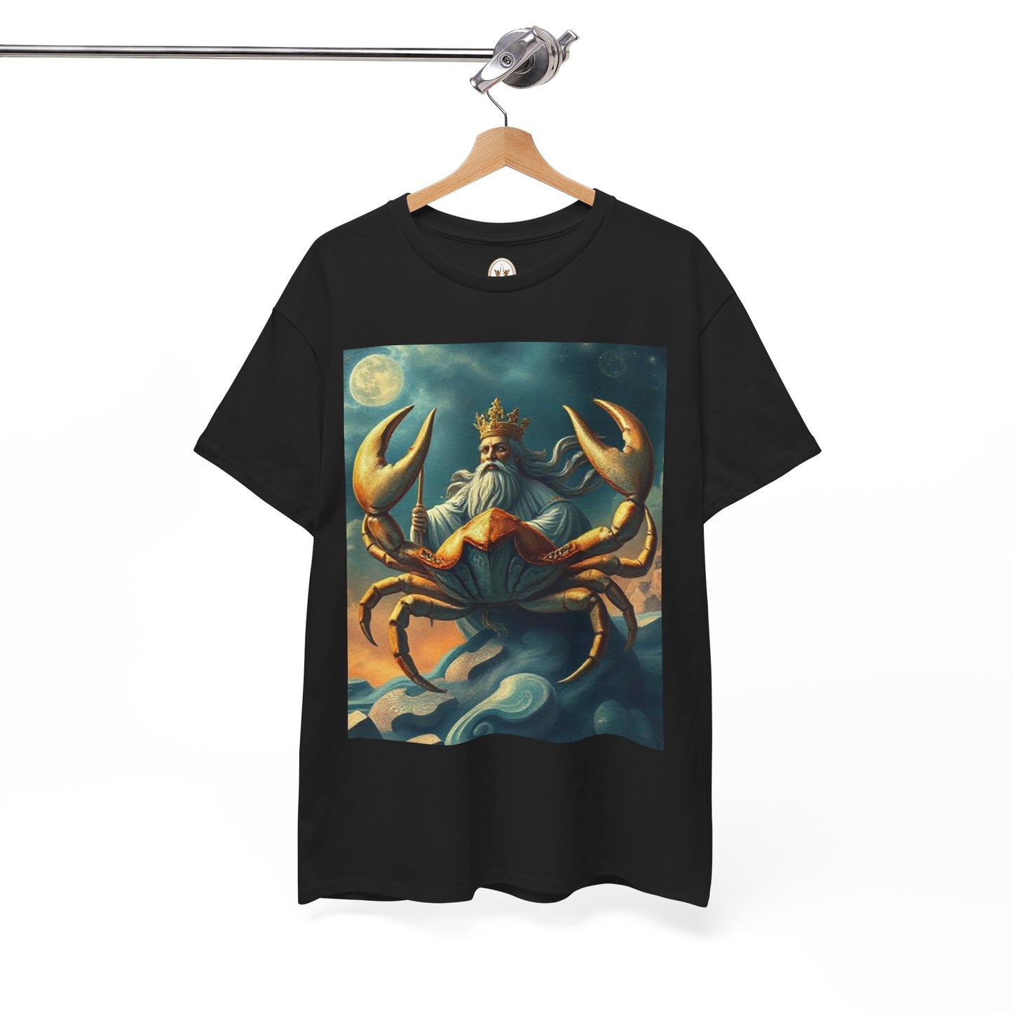 Unisex Heavy Cotton T-Shirt, Crustacean King v1, Cancer Zodiac Design