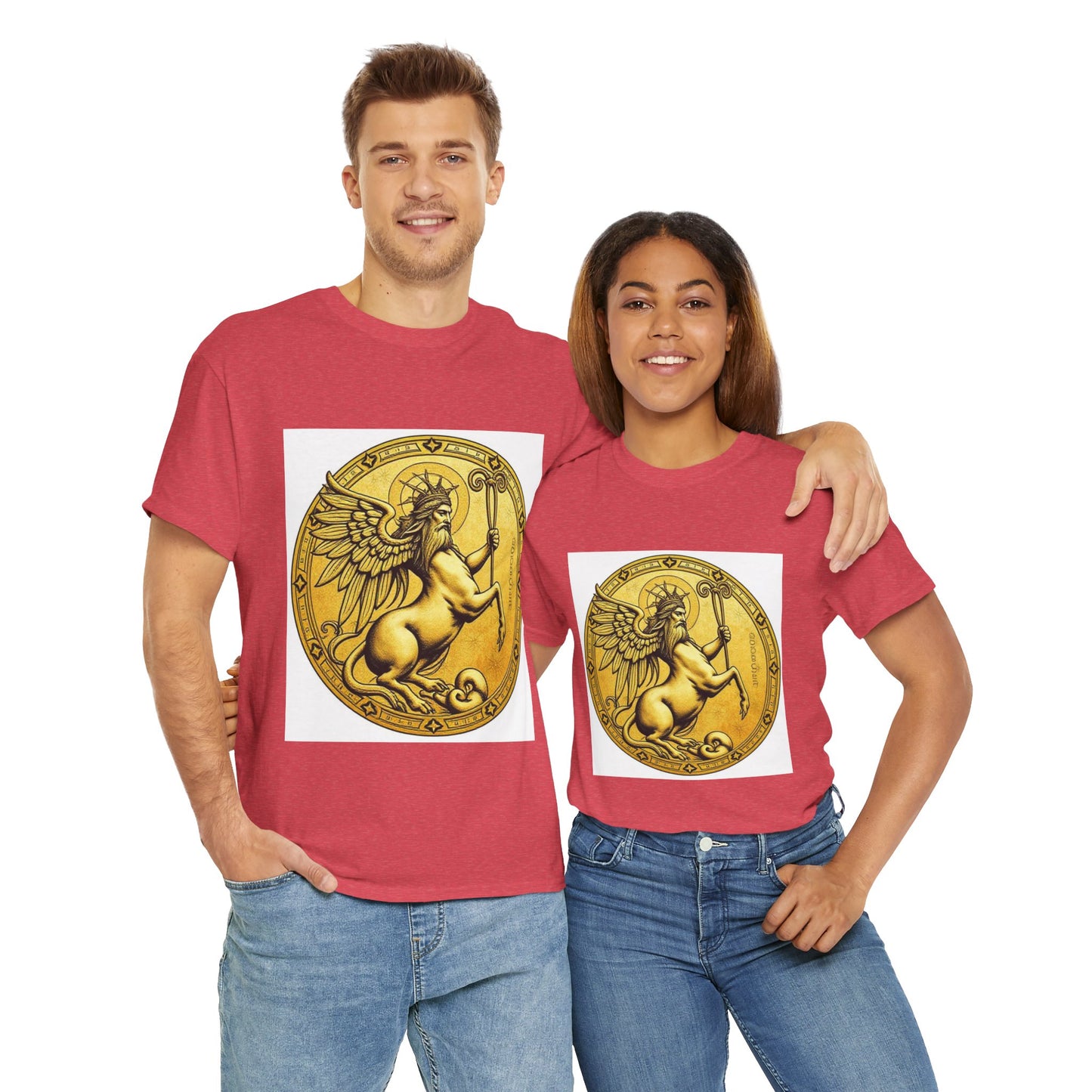 Unisex Heavy Cotton T-Shirt, Golden Angel Coin v1, Virgo Zodiac Design