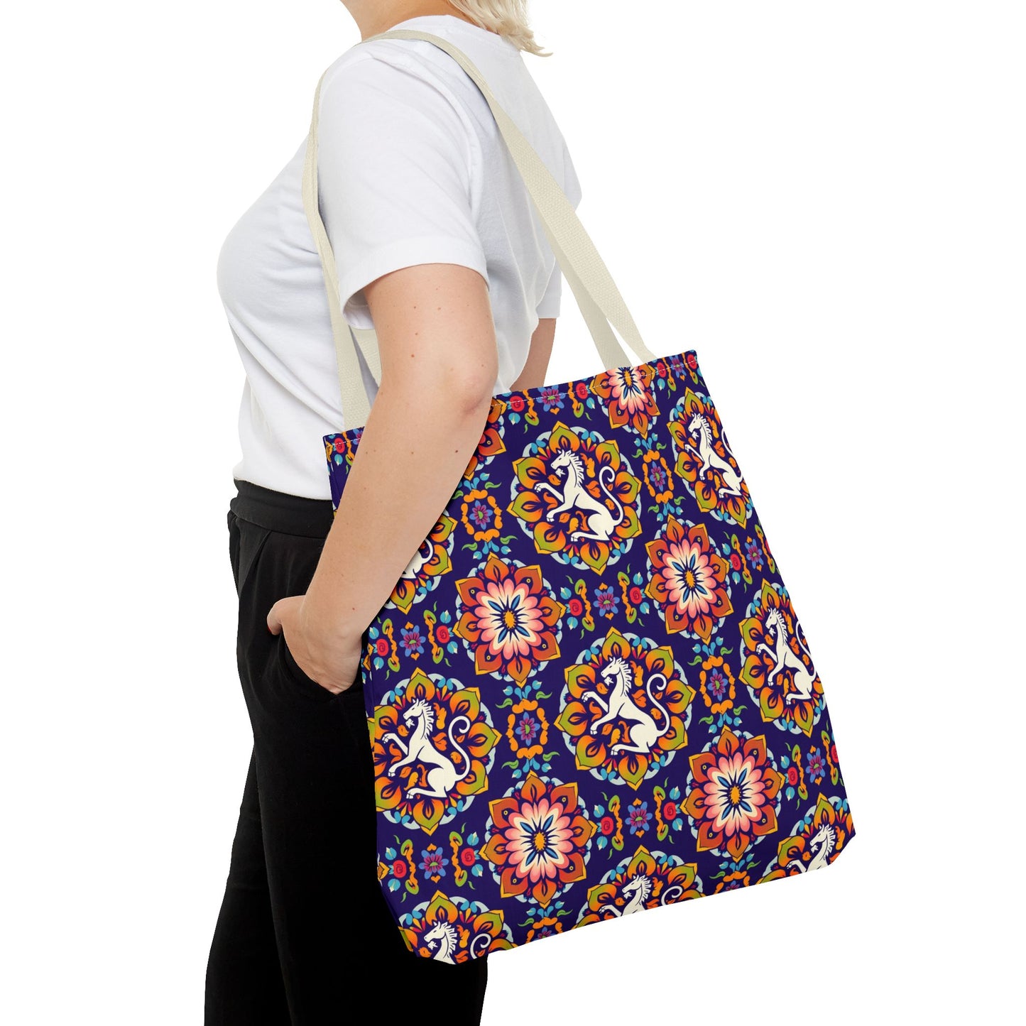 Tote Bag, (AOP), Virgo, Zodiac v3, Flower Pattern