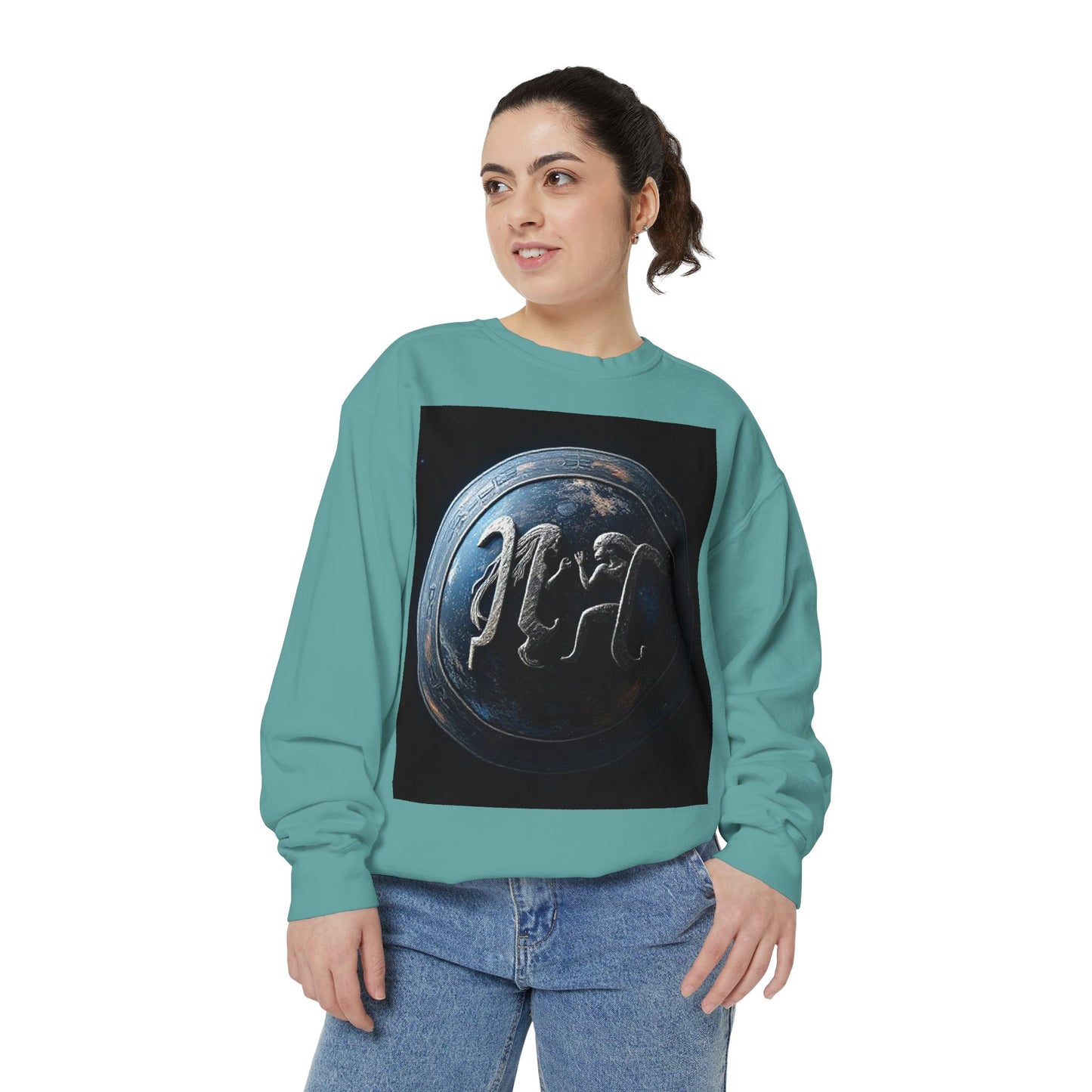 Garment-Dyed Sweatshirt, Unisex, Space Symbol Design, Gemini