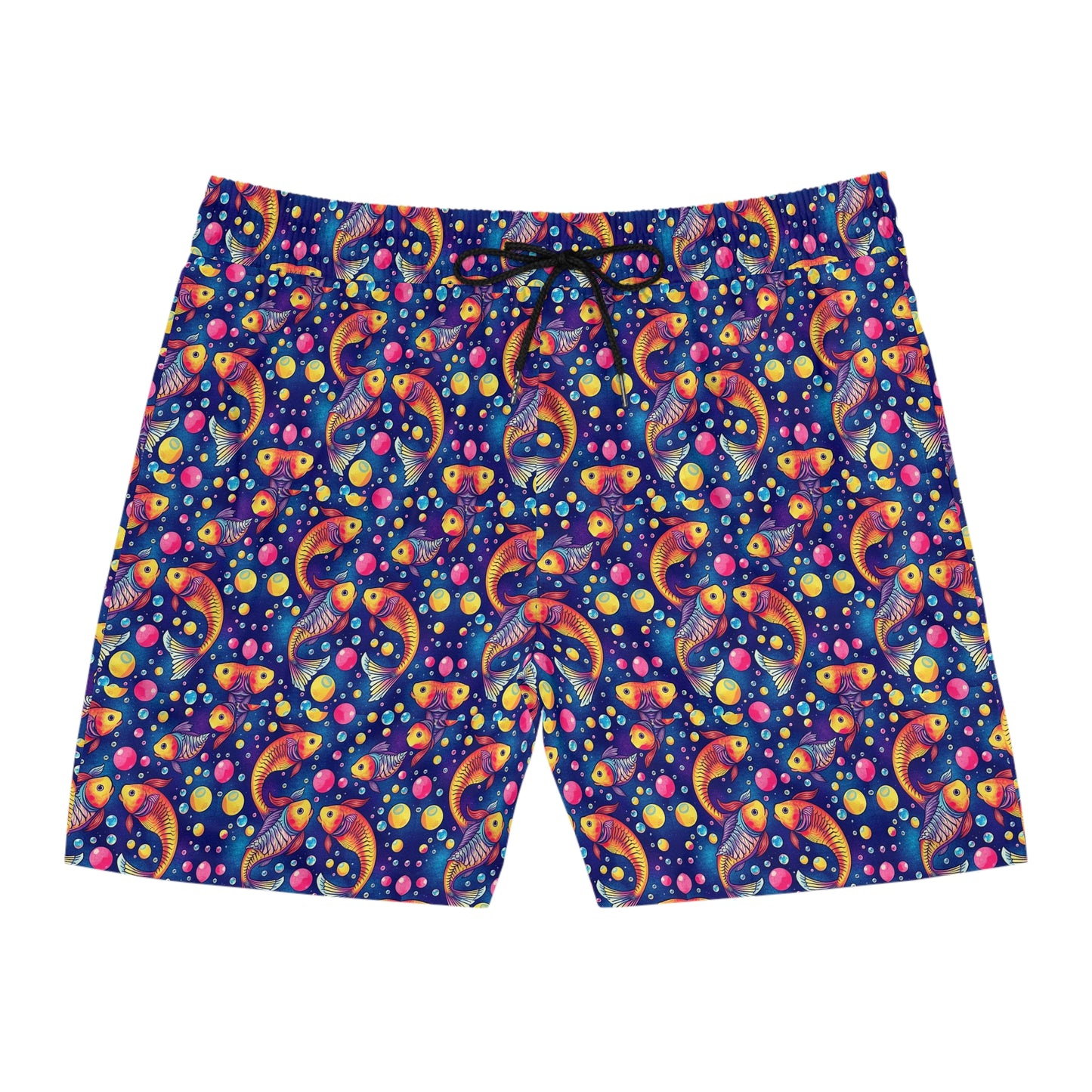 Men's Mid-Length Swim Shorts, (AOP), Pisces, Zodiac v4, Bubble Pattern