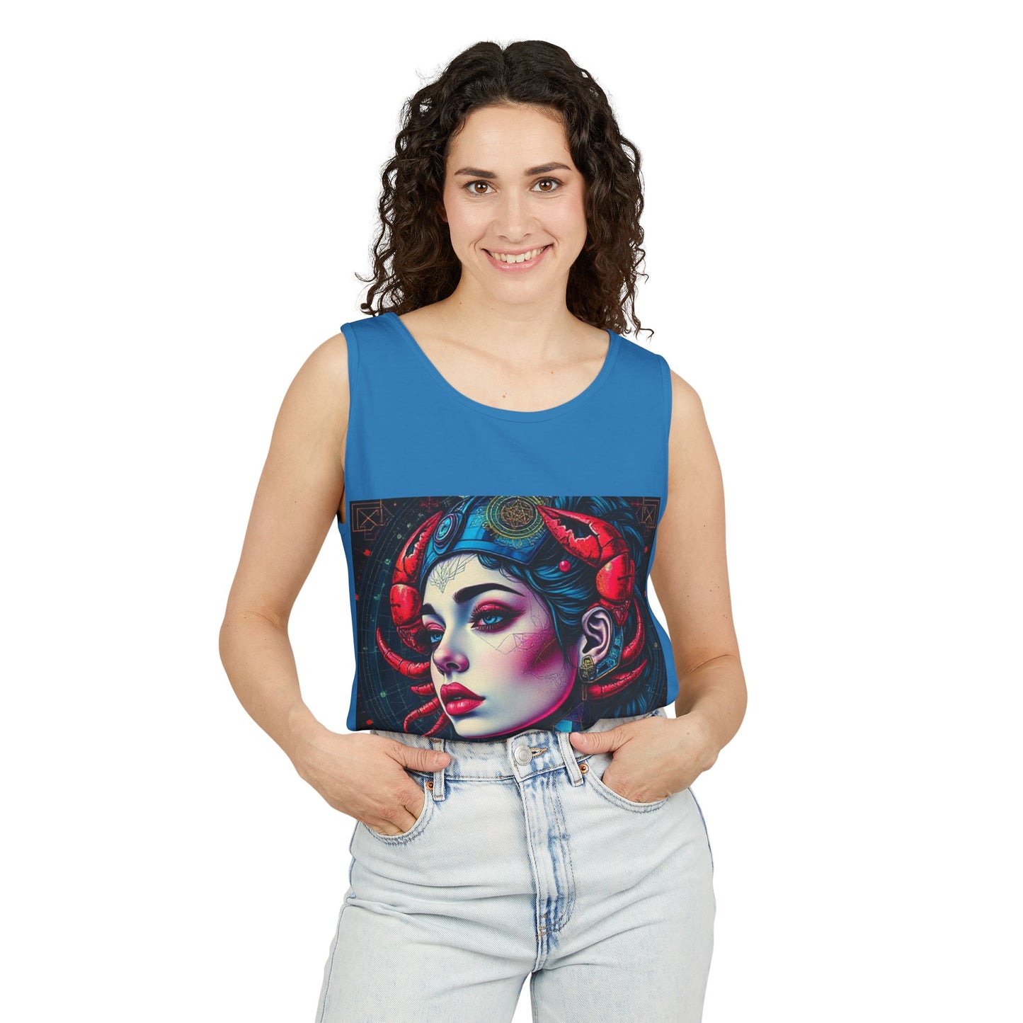 Unisex Garment-Dyed, Tank Top, Cancer, Pop Art v1, 100% US cotton
