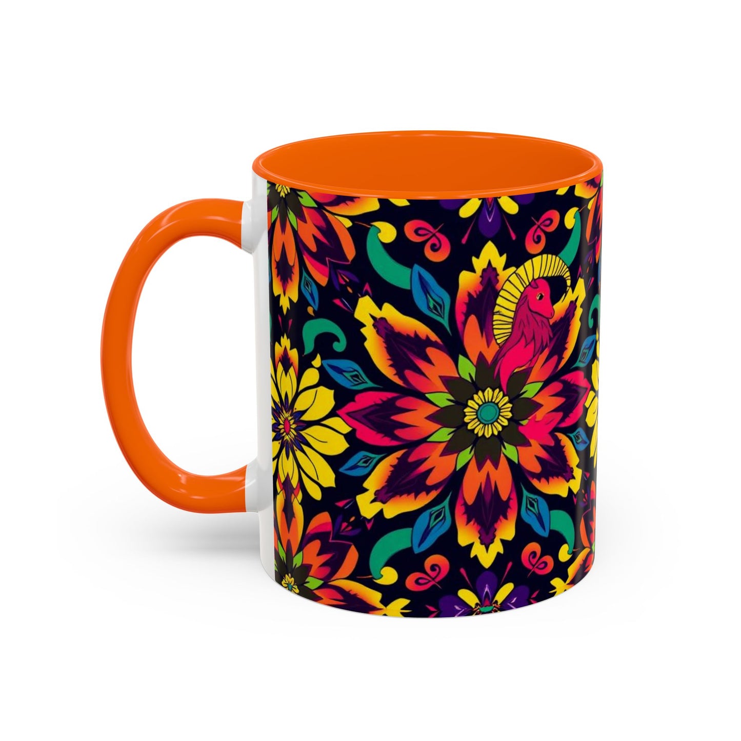 Accent Coffee Mug, Capricorn, Zodiac v4, Flower Pattern, (11, 15oz)
