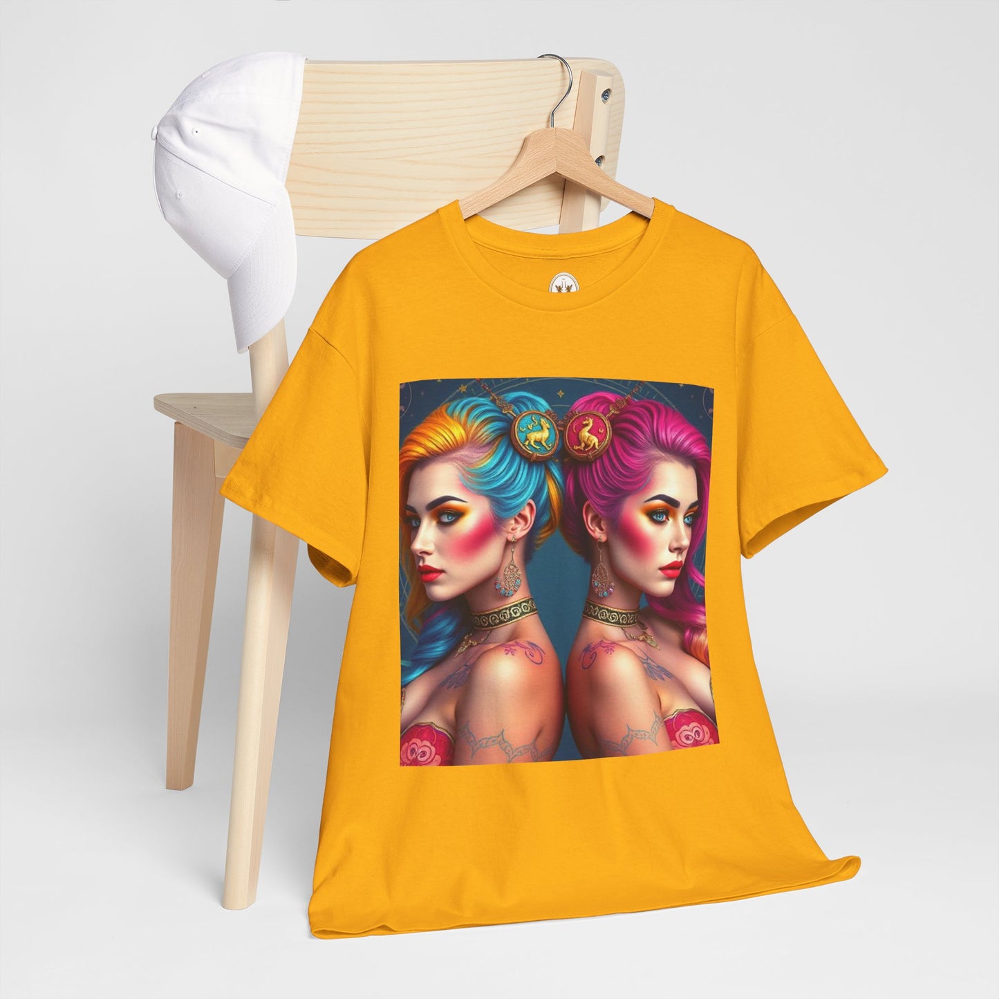 Unisex Heavy Cotton T-Shirt, Gemini, Zodiac v2, Sexy Art