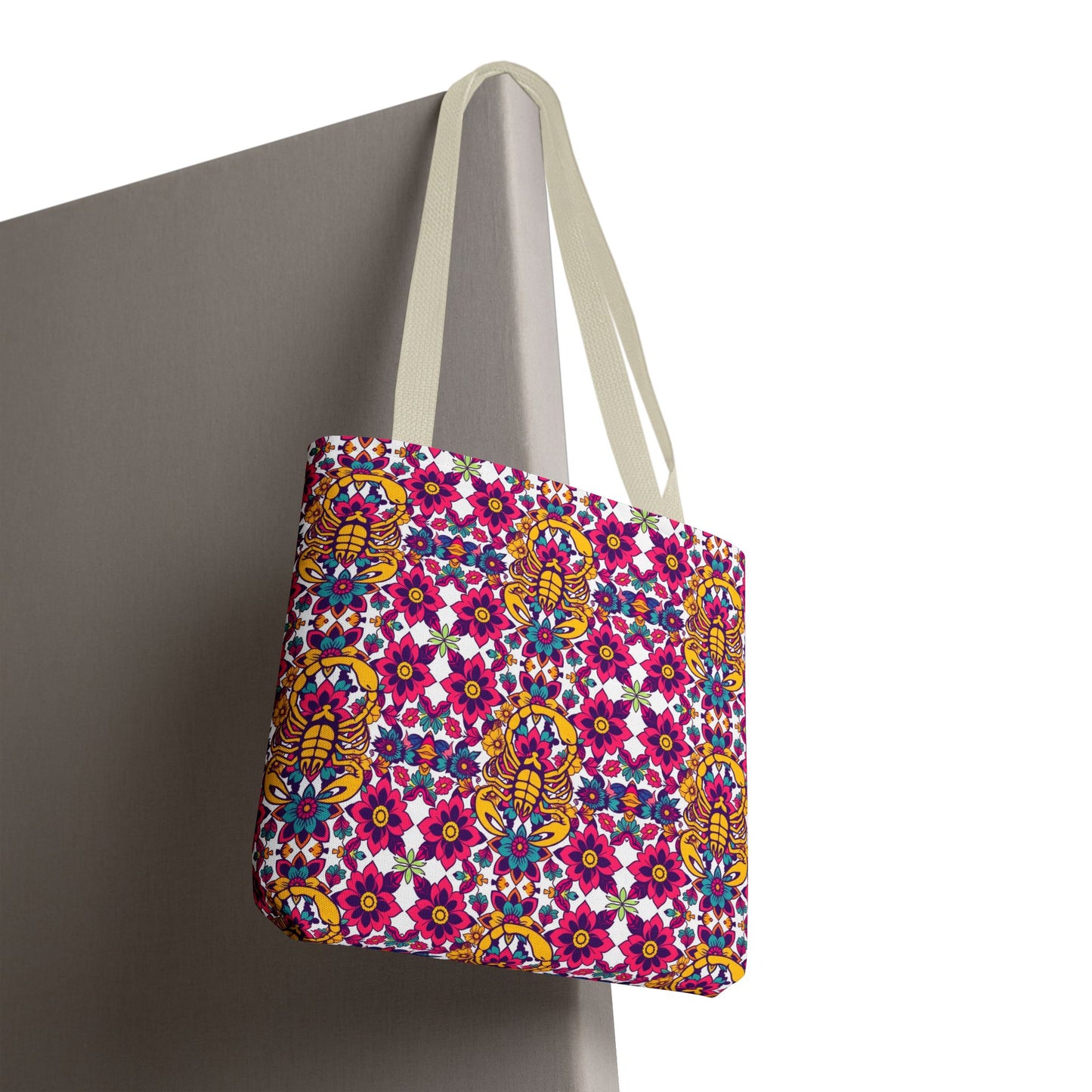 Tote Bag, (AOP), Scorpio, Zodiac v4, Flower Pattern