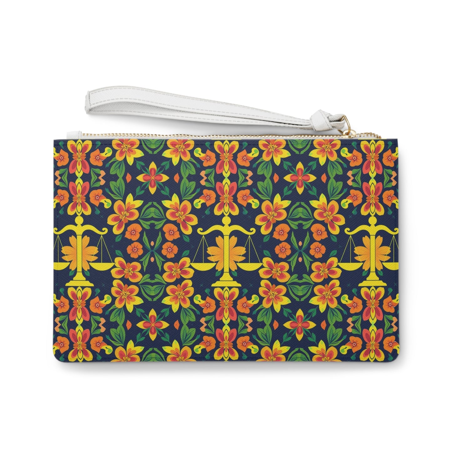 Clutch Bag, Libra, Zodiac v2 Flower Pattern