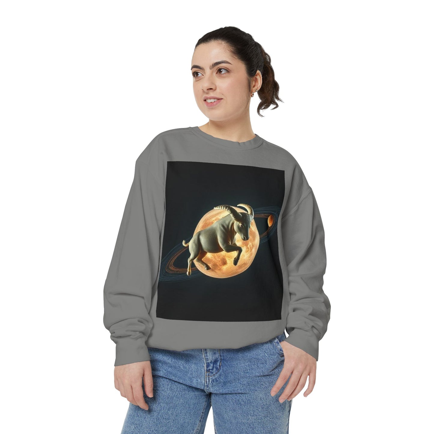 Garment-Dyed Sweatshirt, Unisex, Space Animal Design v1, Taurus