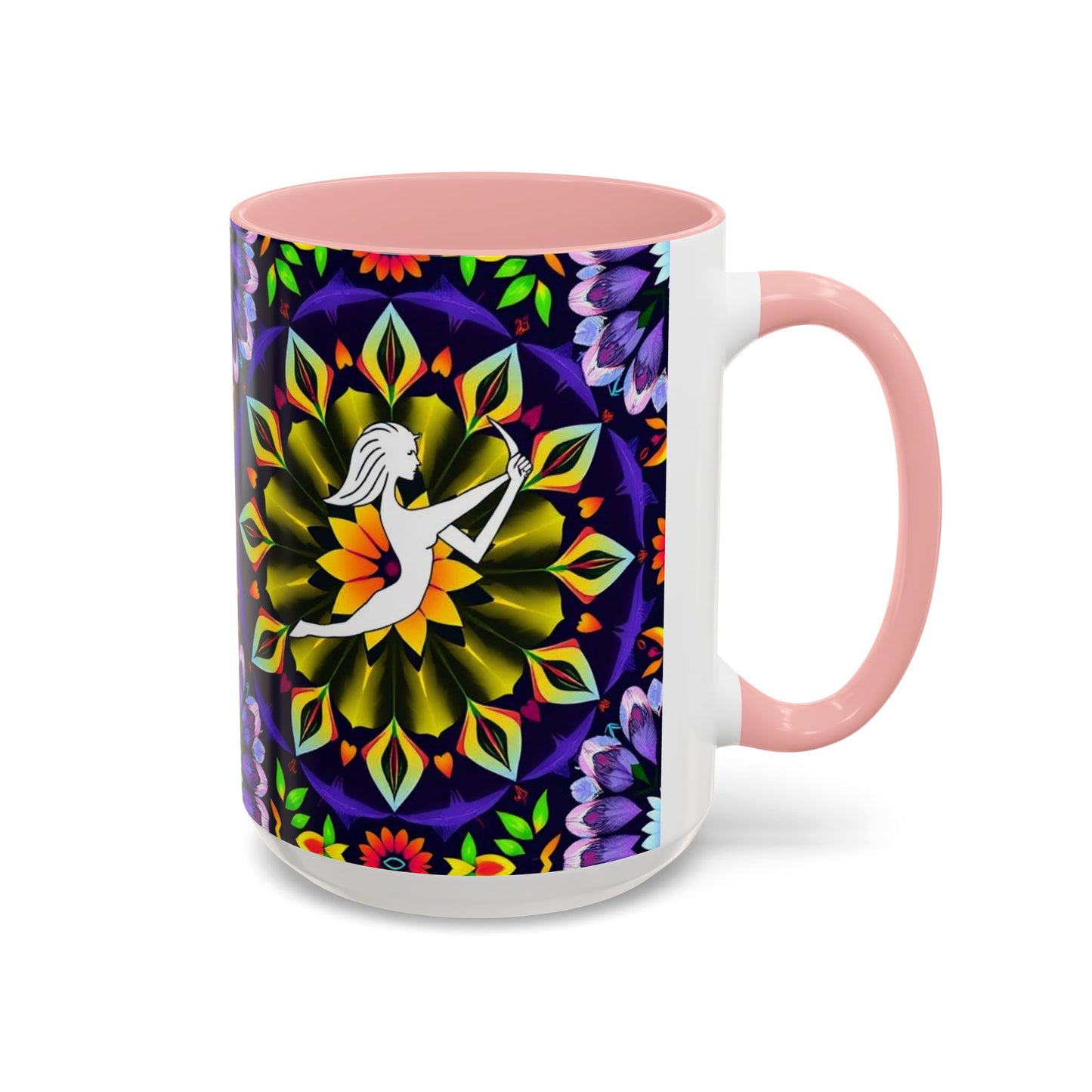 Accent Coffee Mug, Sagittarius, Zodiac v1. Flower Pattern, (11, 15oz)