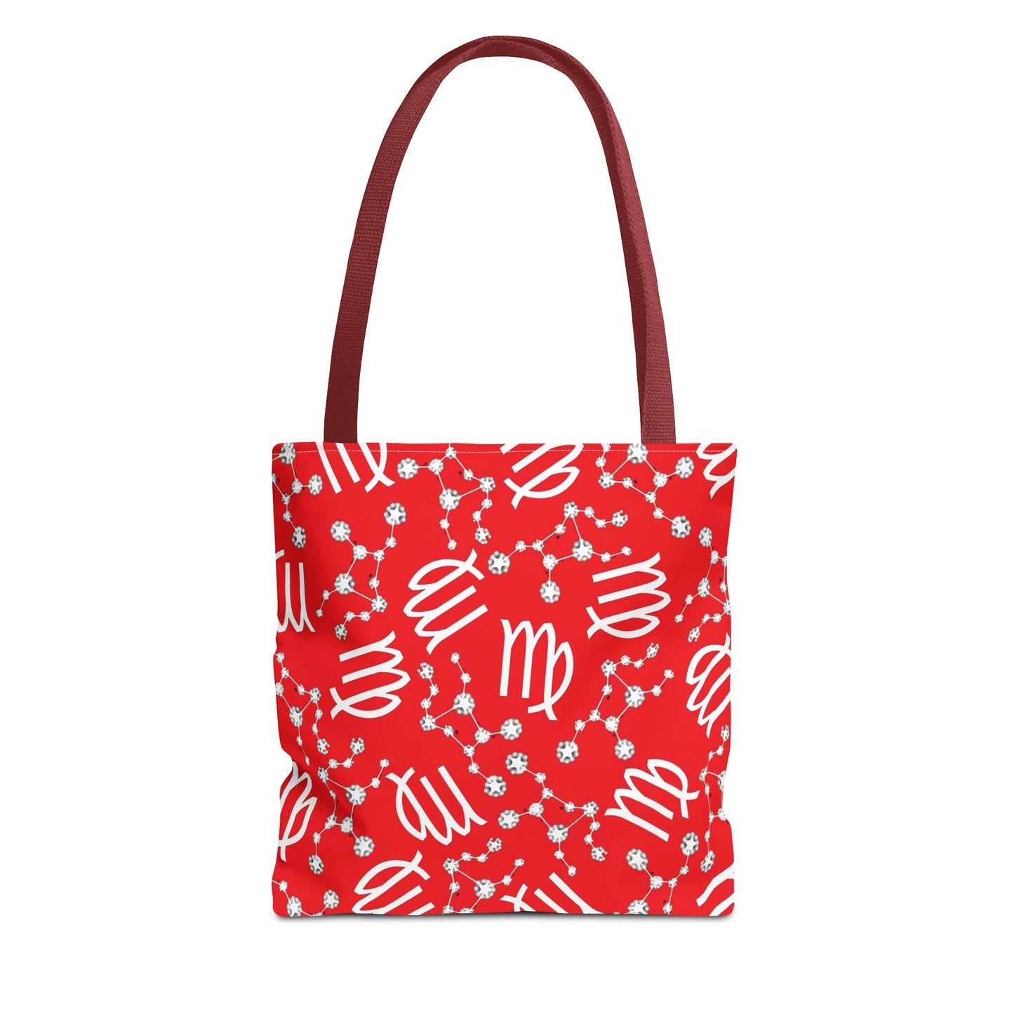 Tote Bag, Virgo Zodiac Sign, AOP, (Red, White)