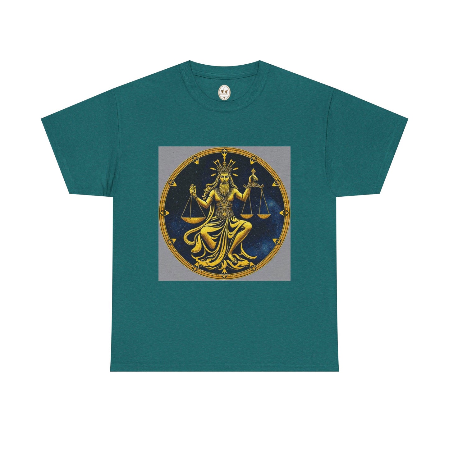 Unisex Heavy Cotton T-Shirt, Gold Libra God, Zodiac Design