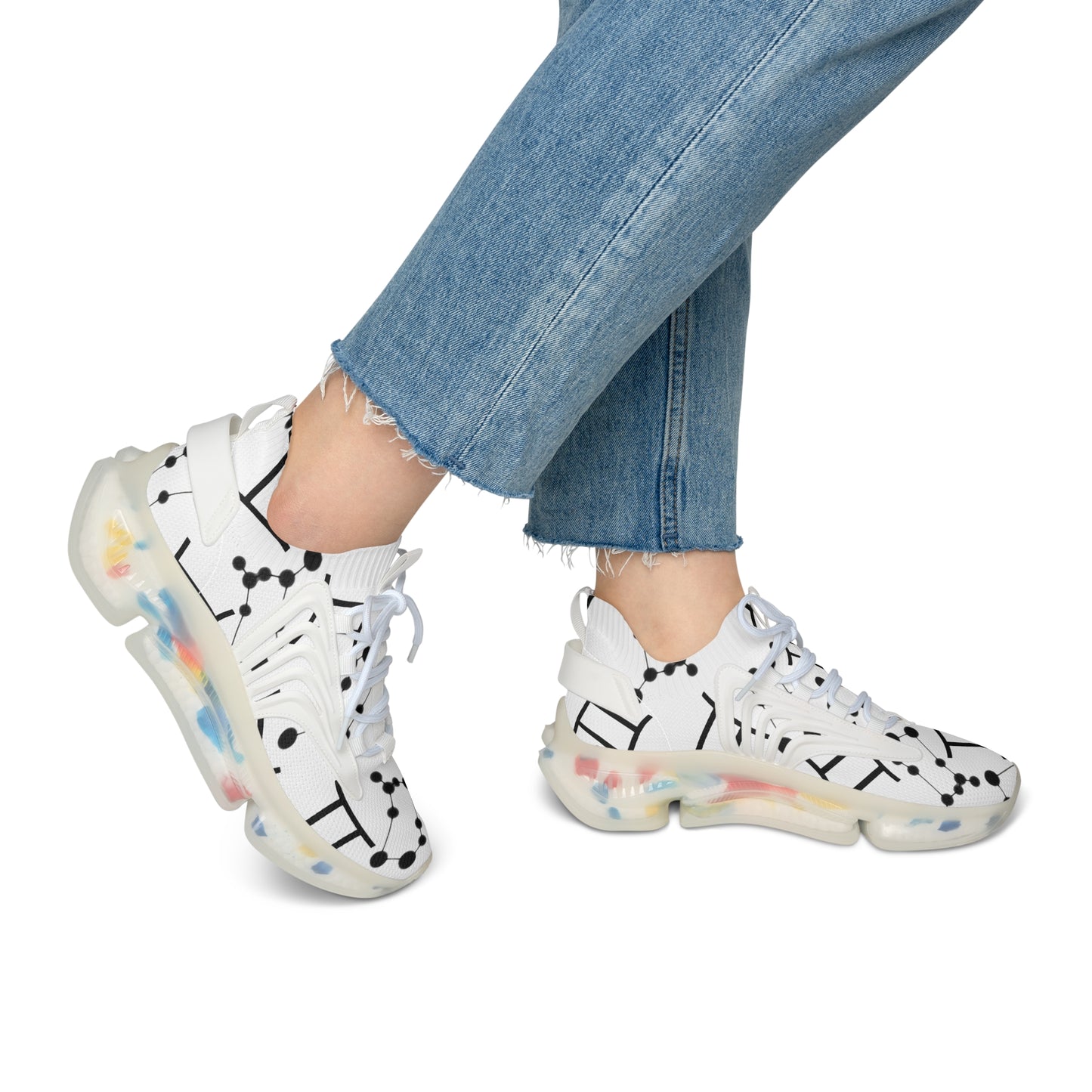 Women's Mesh Sneakers, Constellation & Symbol, Gemini Zodiac Sign, AOP
