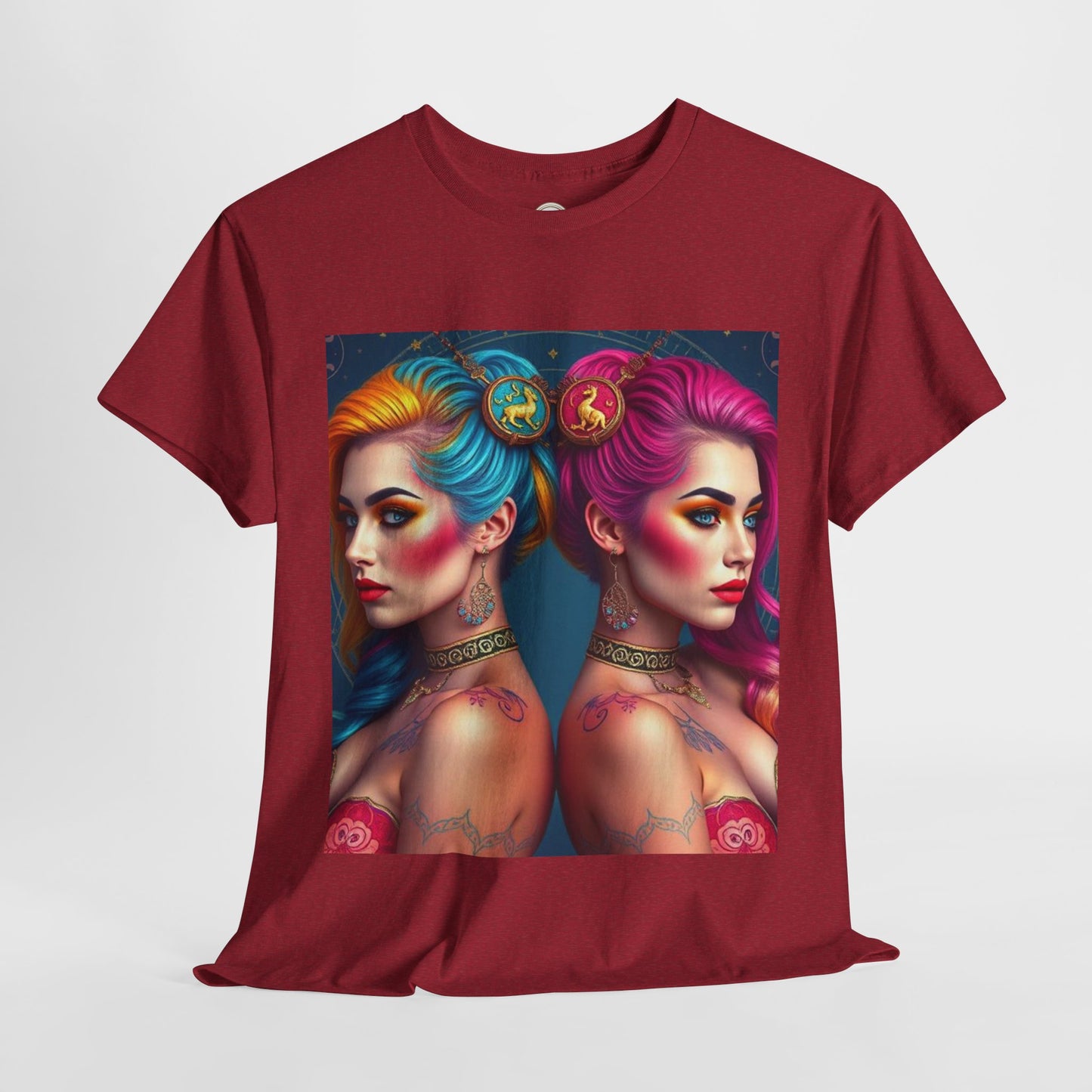 Unisex Heavy Cotton T-Shirt, Gemini, Zodiac v2, Sexy Art