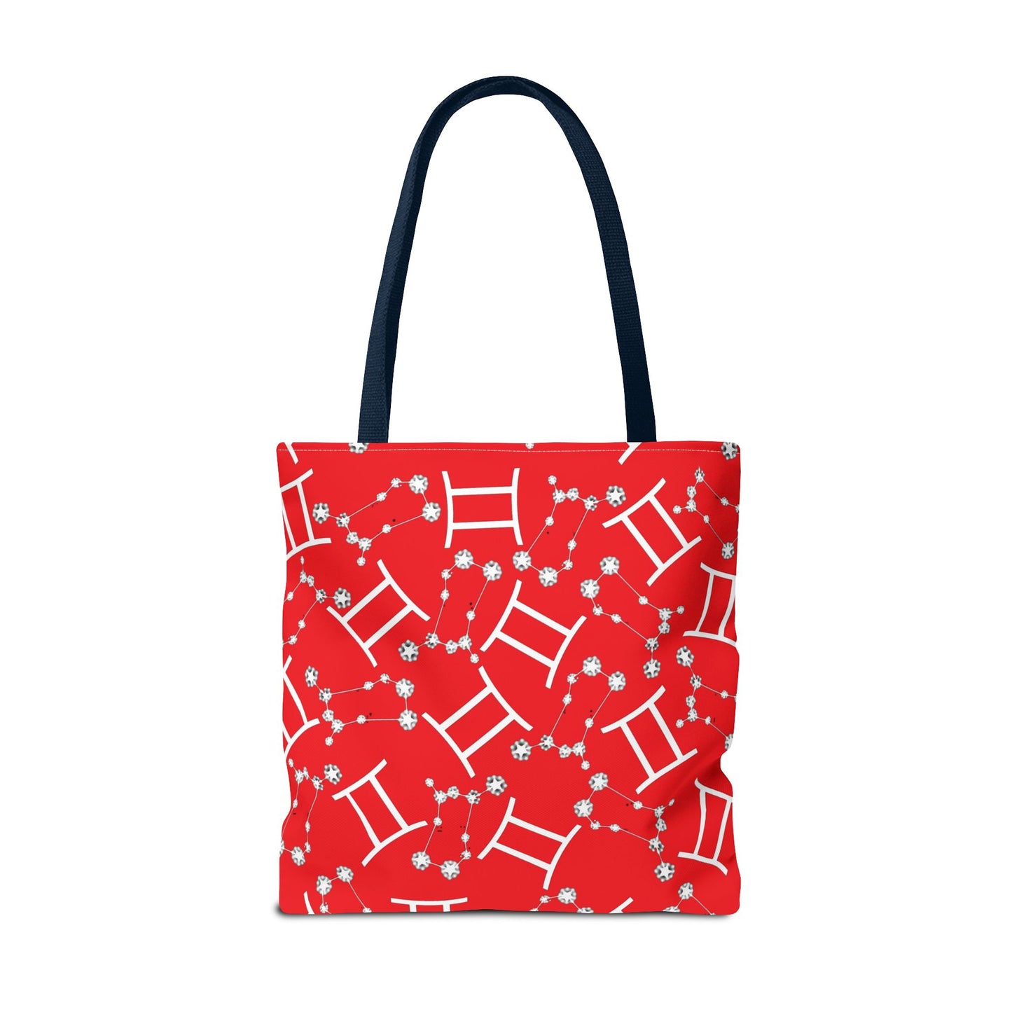 Tote Bag, Gemini Zodiac Sign, AOP, (Red, White Print)