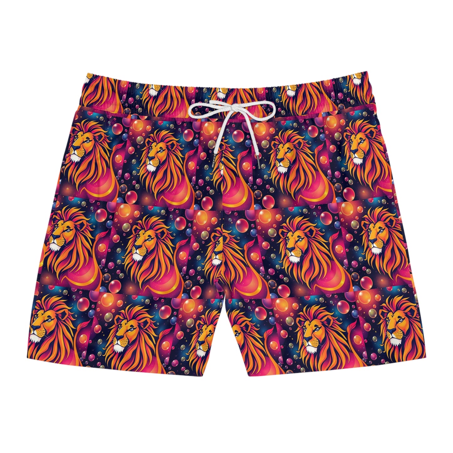 Men's Mid-Length Swim Shorts, (AOP), Leo, Zodiac v4, Bubble Pattern