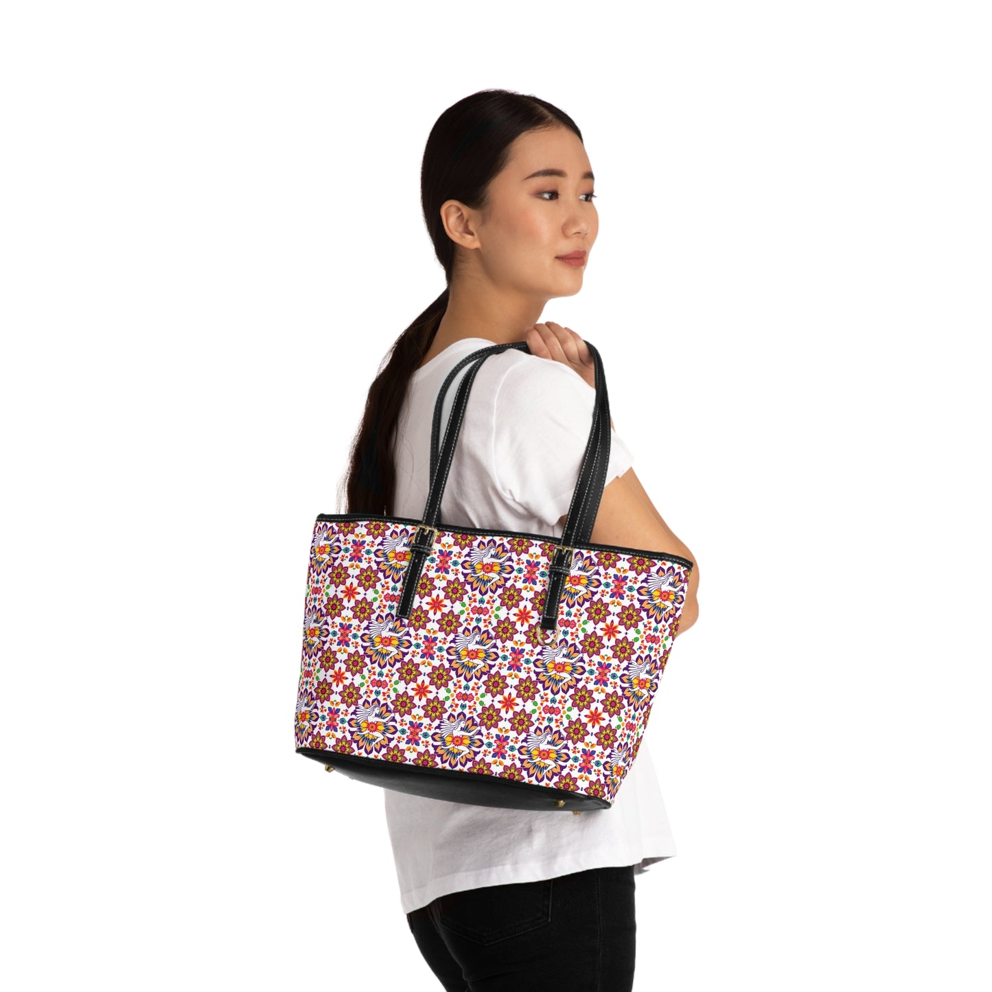 Leather Shoulder Bag, Sagittarius, Zodiac v1, Flower Pattern