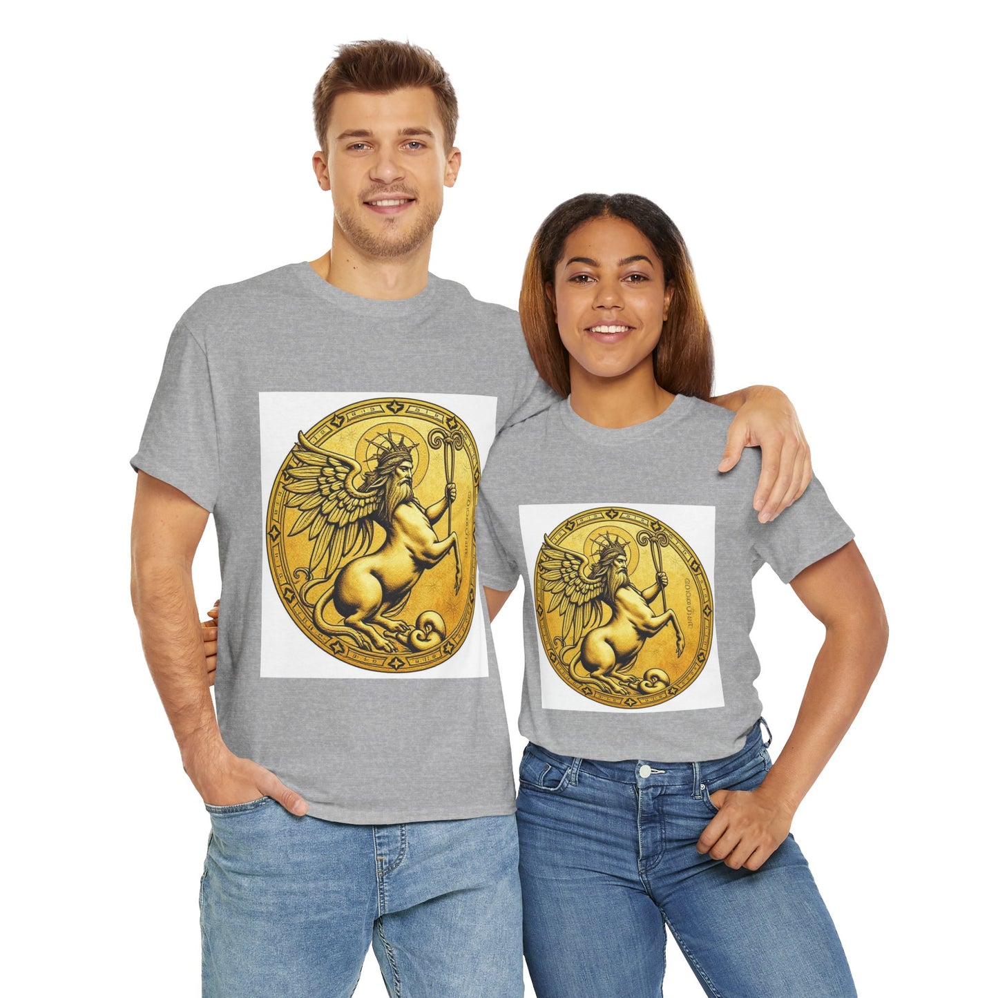 Unisex Heavy Cotton T-Shirt, Golden Angel Coin v1, Virgo Zodiac Design