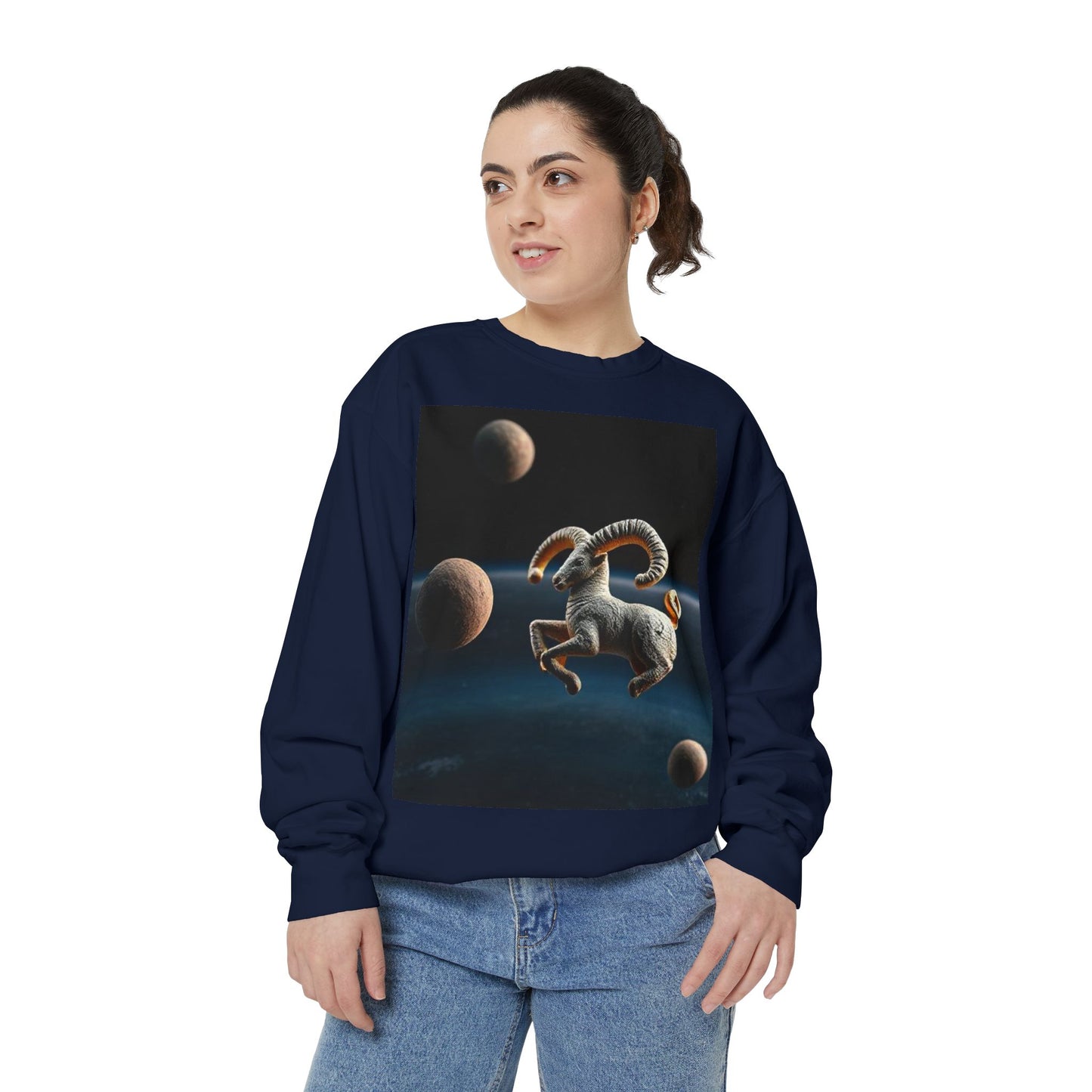Garment-Dyed Sweatshirt, Unisex, Space Animal Design v1, Aries